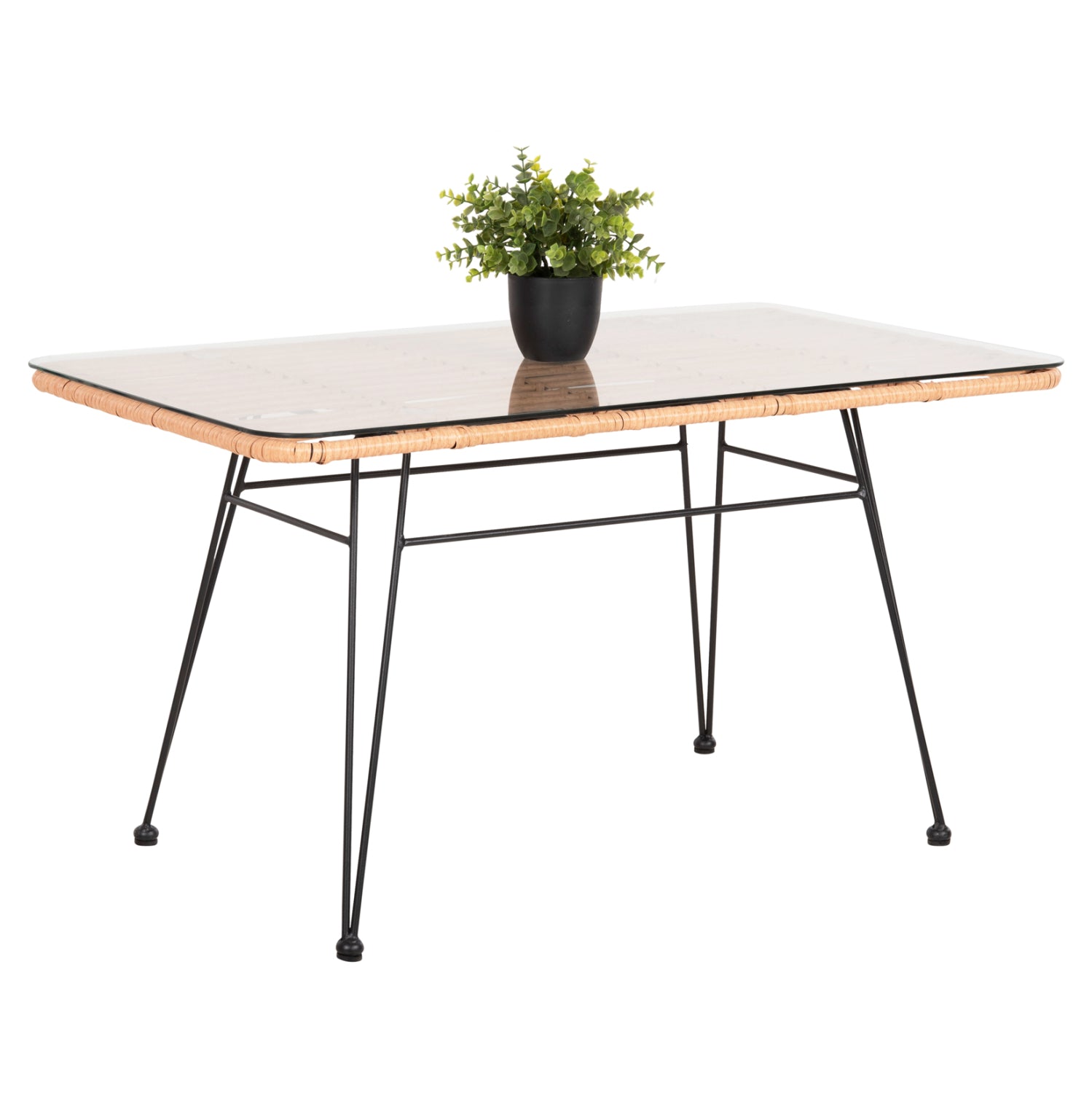 Ниска външна маса Allegra черен метал-бежов, от ракита, 95x55x51,5 см