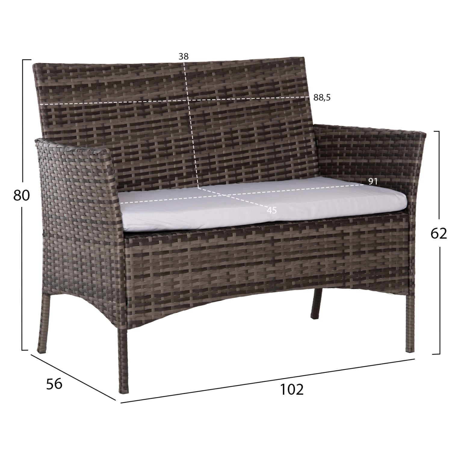 Градински комплект Стасия от 4бр.цвят сив-бежов с диван, 2 кресла и маса75.5x37.5x38.5