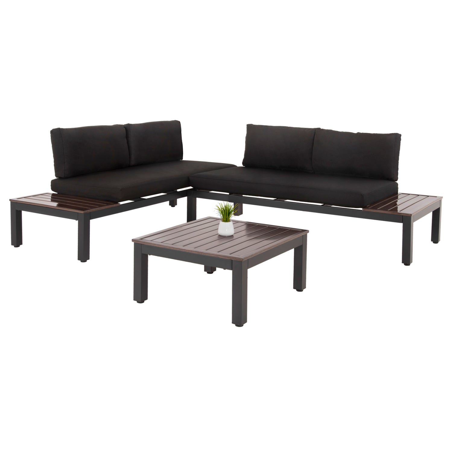 Комплект градински Декс алуминий цвят антрацит-кафяв/черен с 2 дивана 164x74x73 и маса 63,5x63,5x32,5