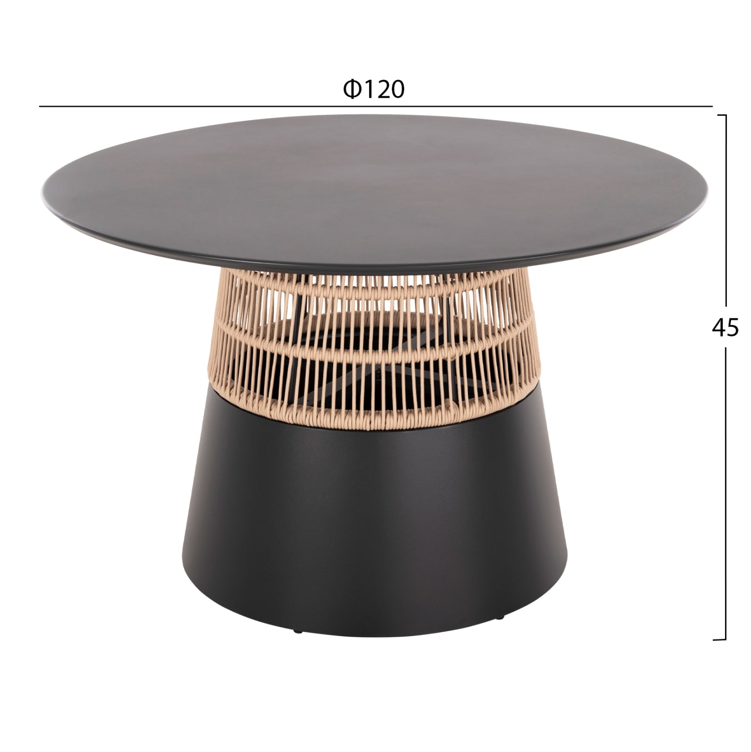 Кръгла трапезна маса SAEID антрацит алуминий,бежово въже Φ120x75см.