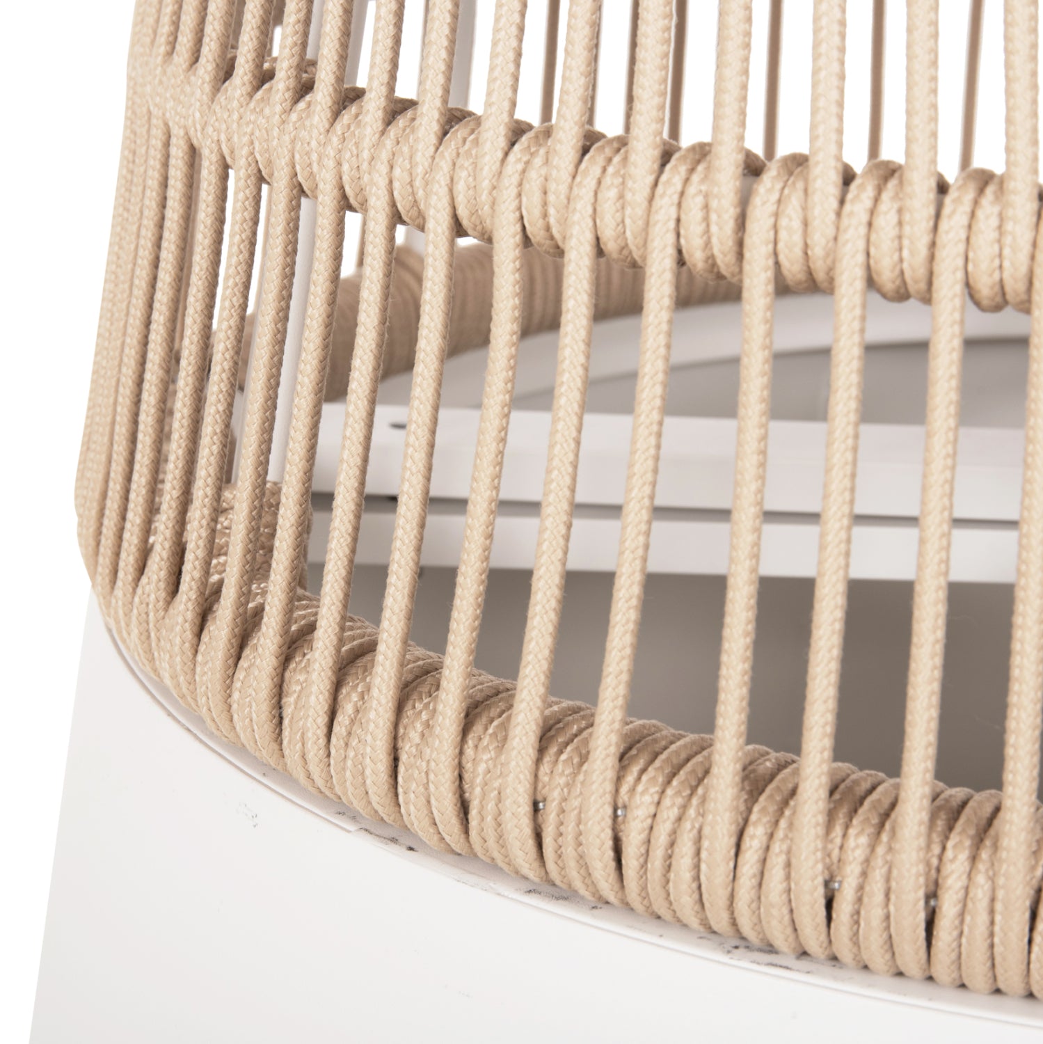 Кръгла трапезна маса SAEID бяла алуминиева , бежово въже Φ120x75Hсм.