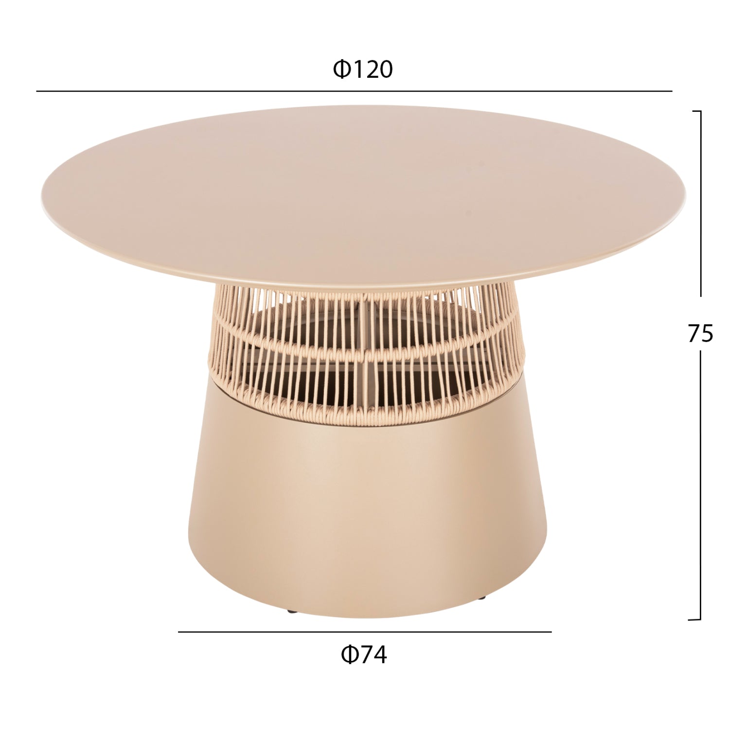 Кръгла маса Saeid шампанско алуминиево-бежово въже ф120x75hcм