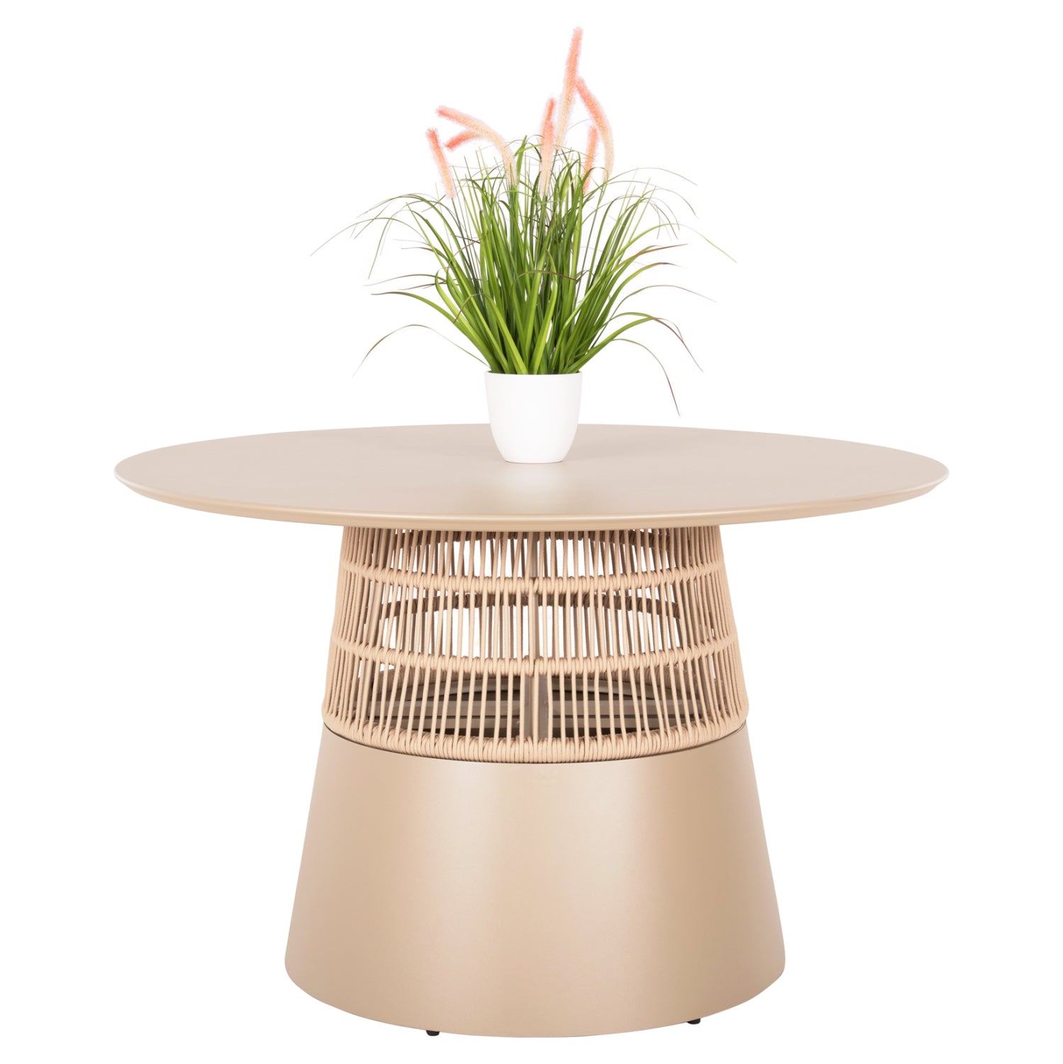 Кръгла маса Saeid шампанско алуминиево-бежово въже ф120x75hcм