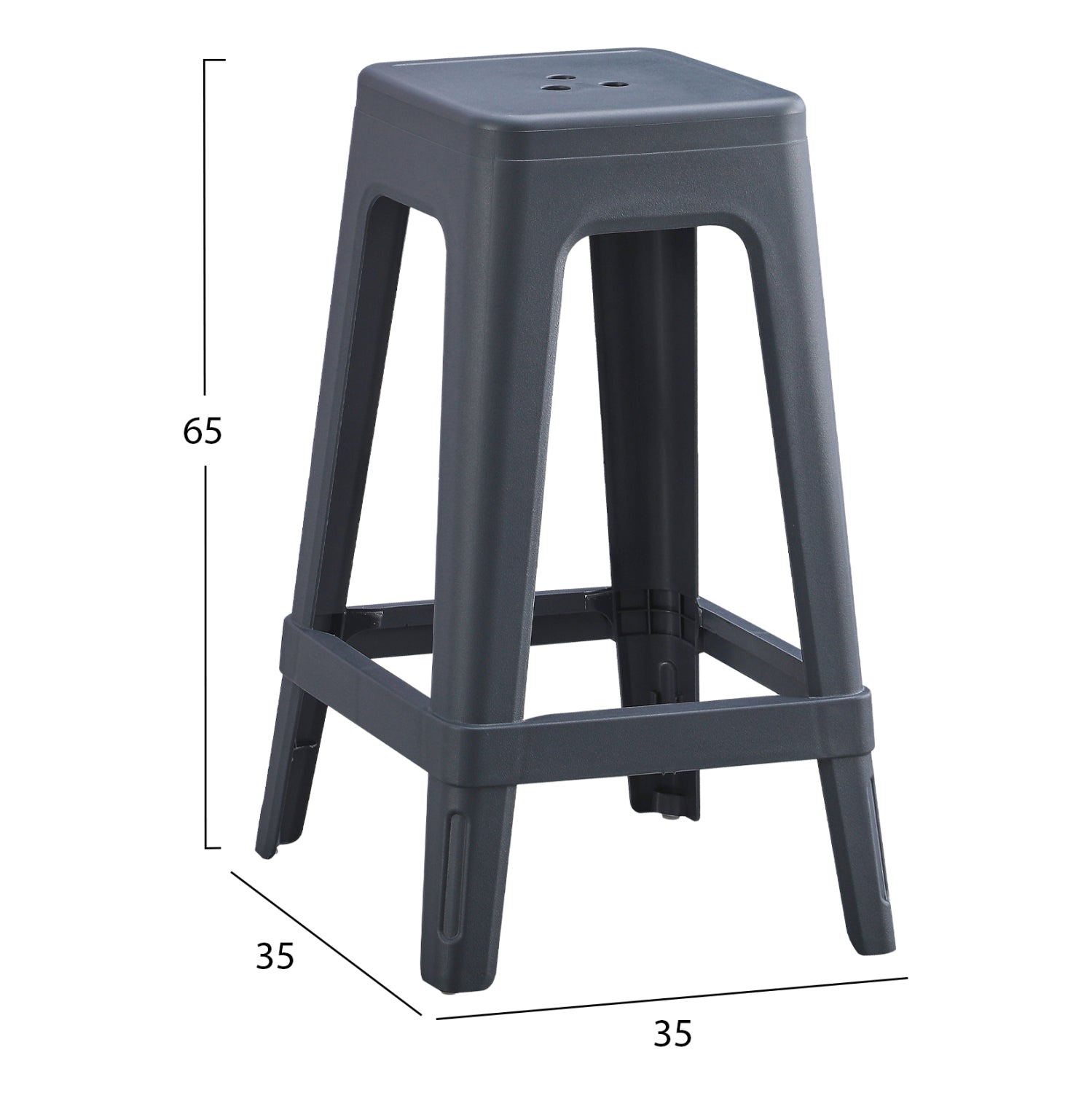 Бар стол ZEB сив цвят полипропилен 35x35x65