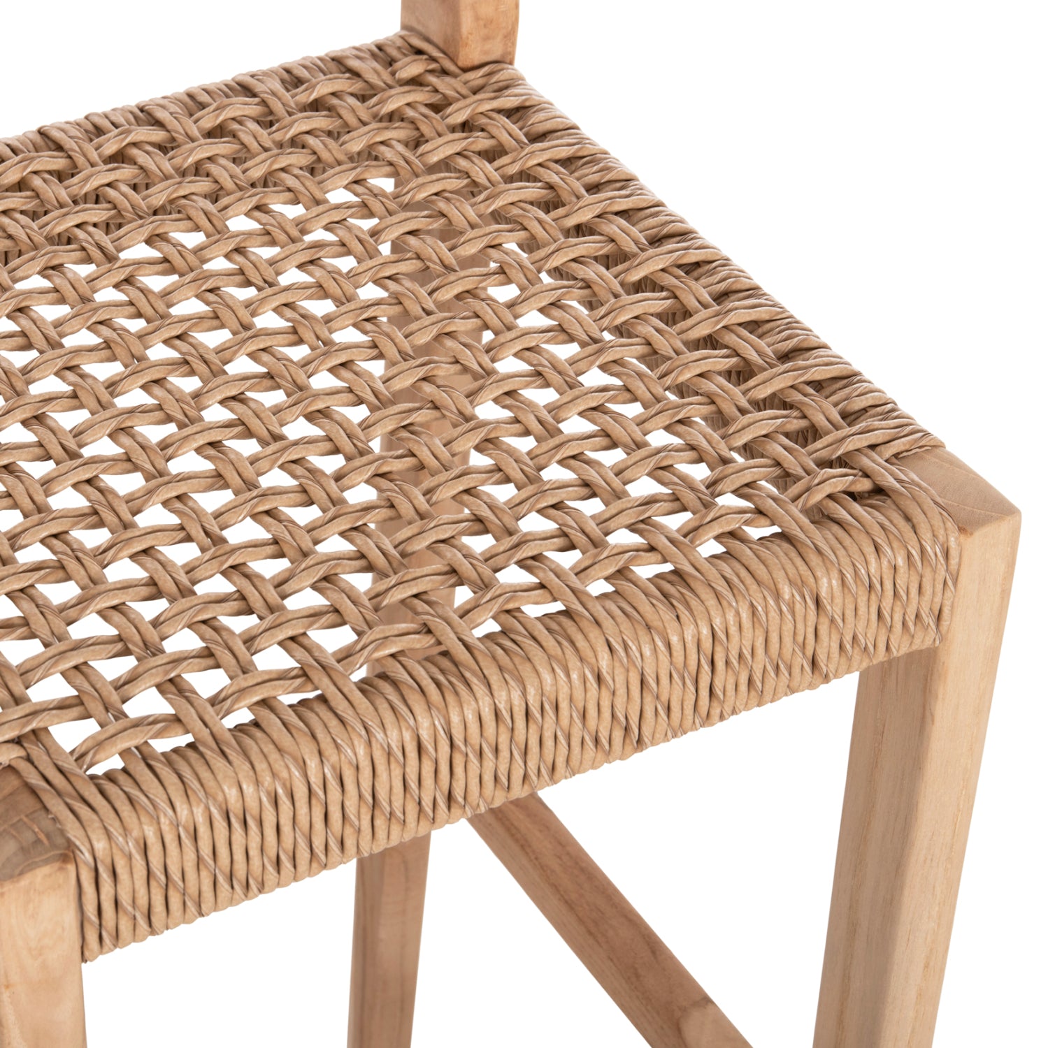 Бар стол с облегалка от тиково дърво и вискозно въже 40x45x100 см