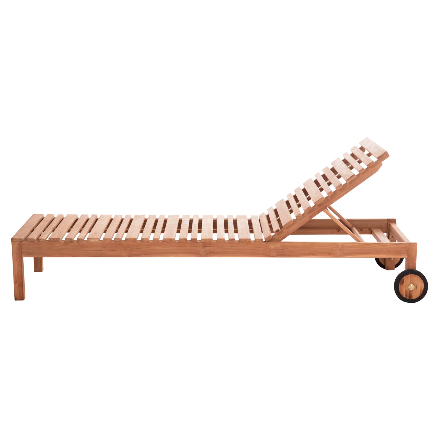 Шезлонг Стелано  с колелца, естествено тиково дърво, 200x65x31см