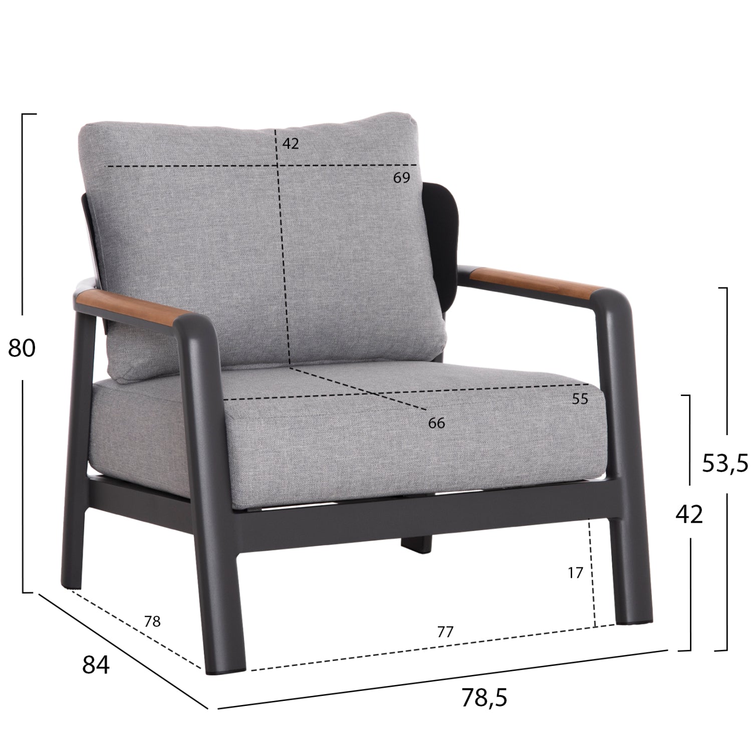Комплект градински Лара цвят антрацит-натурал с маса 120x60-69x34