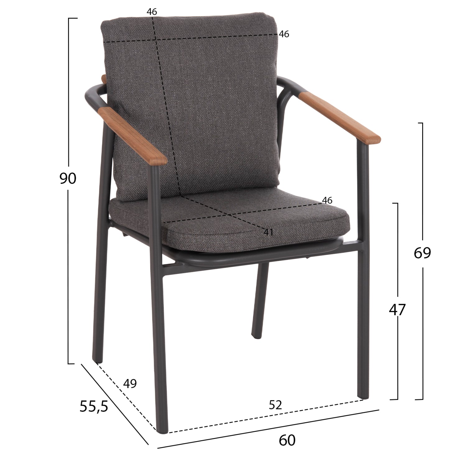 Алуминиево креслоSENTI тъмно сив цвят -57x59x78