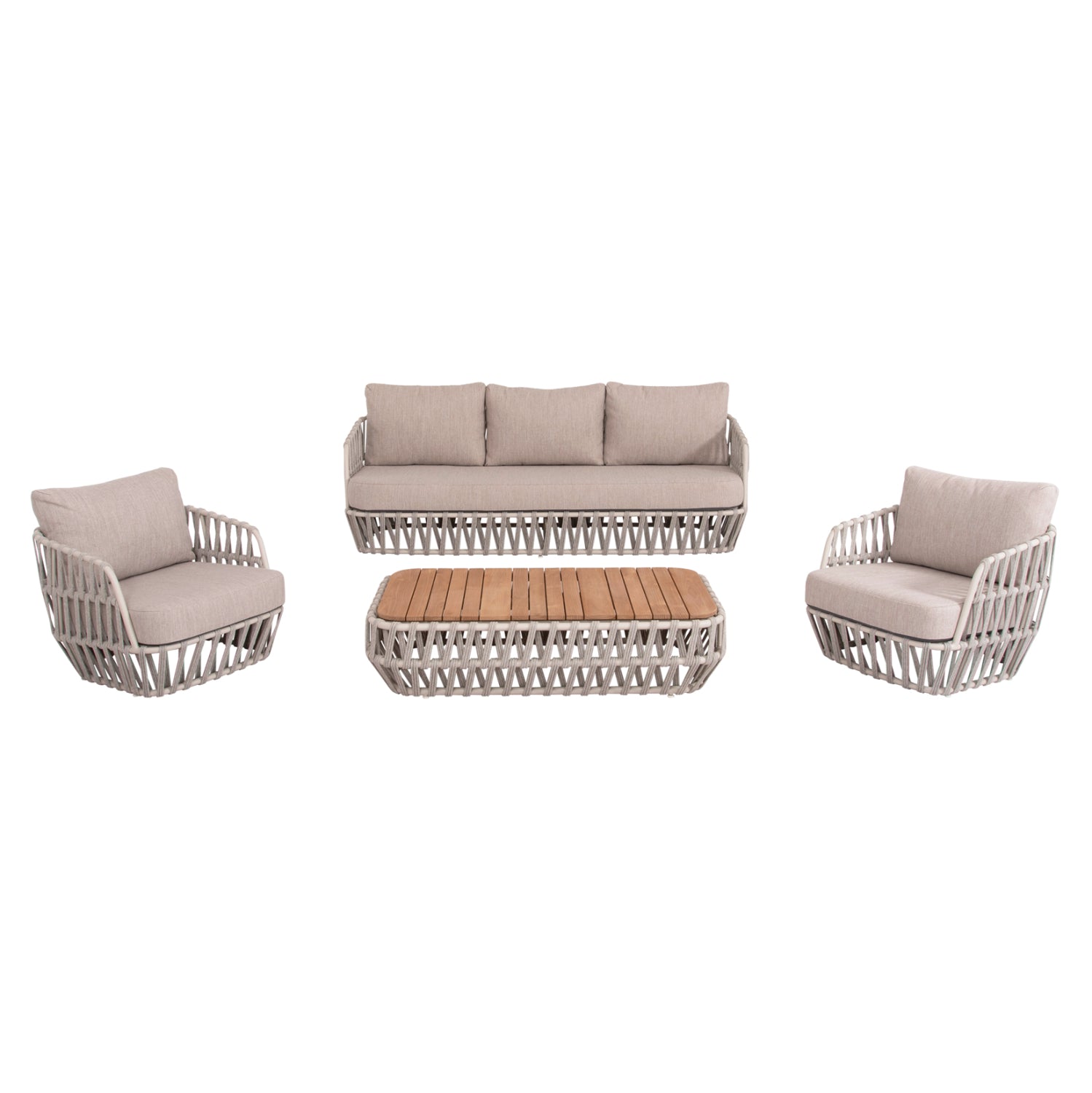 Комплект градински Собо алуминиев с въже цвят крем-натурал