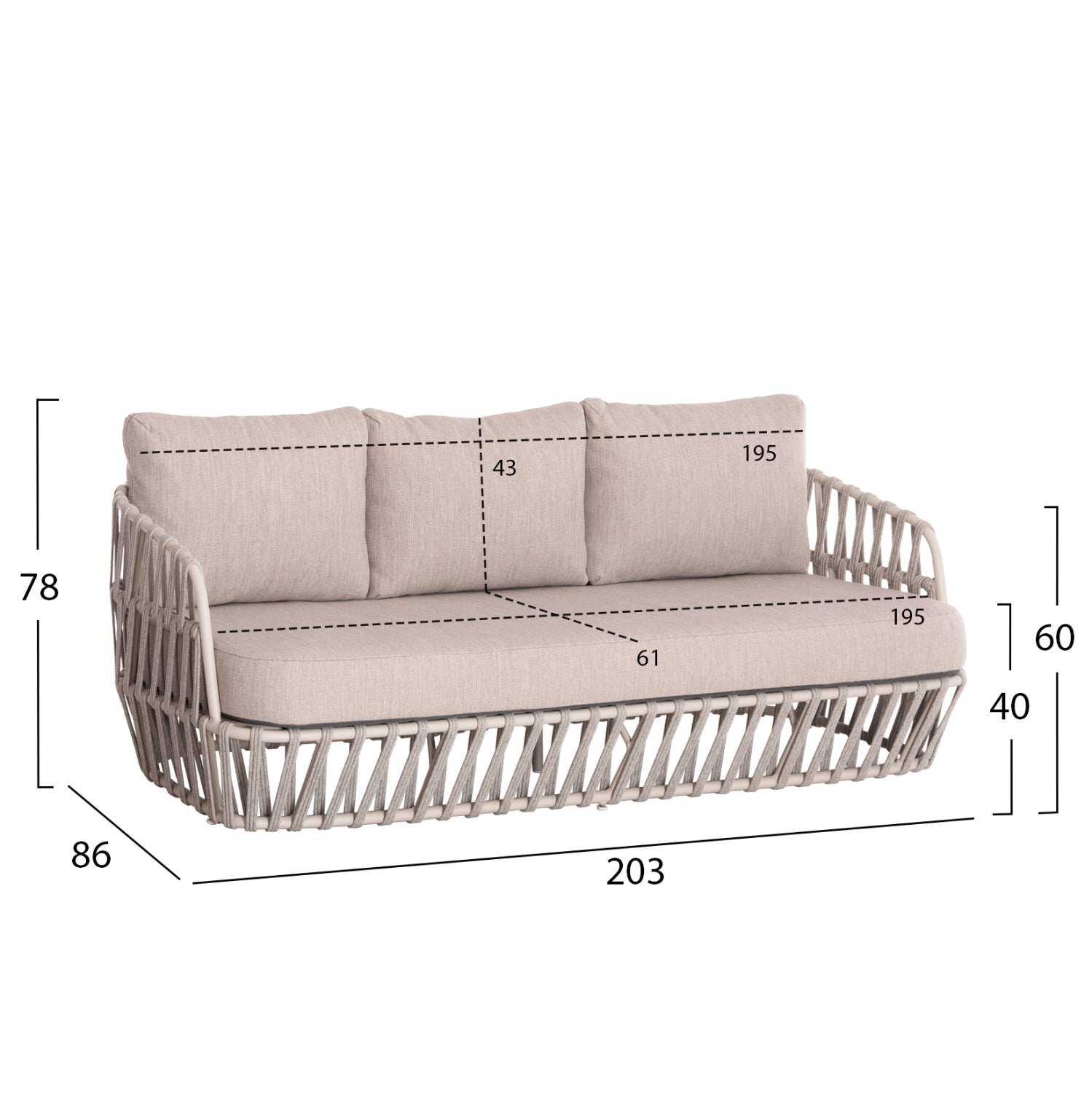 Комплект градински Собо алуминиев с въже цвят крем-натурал
