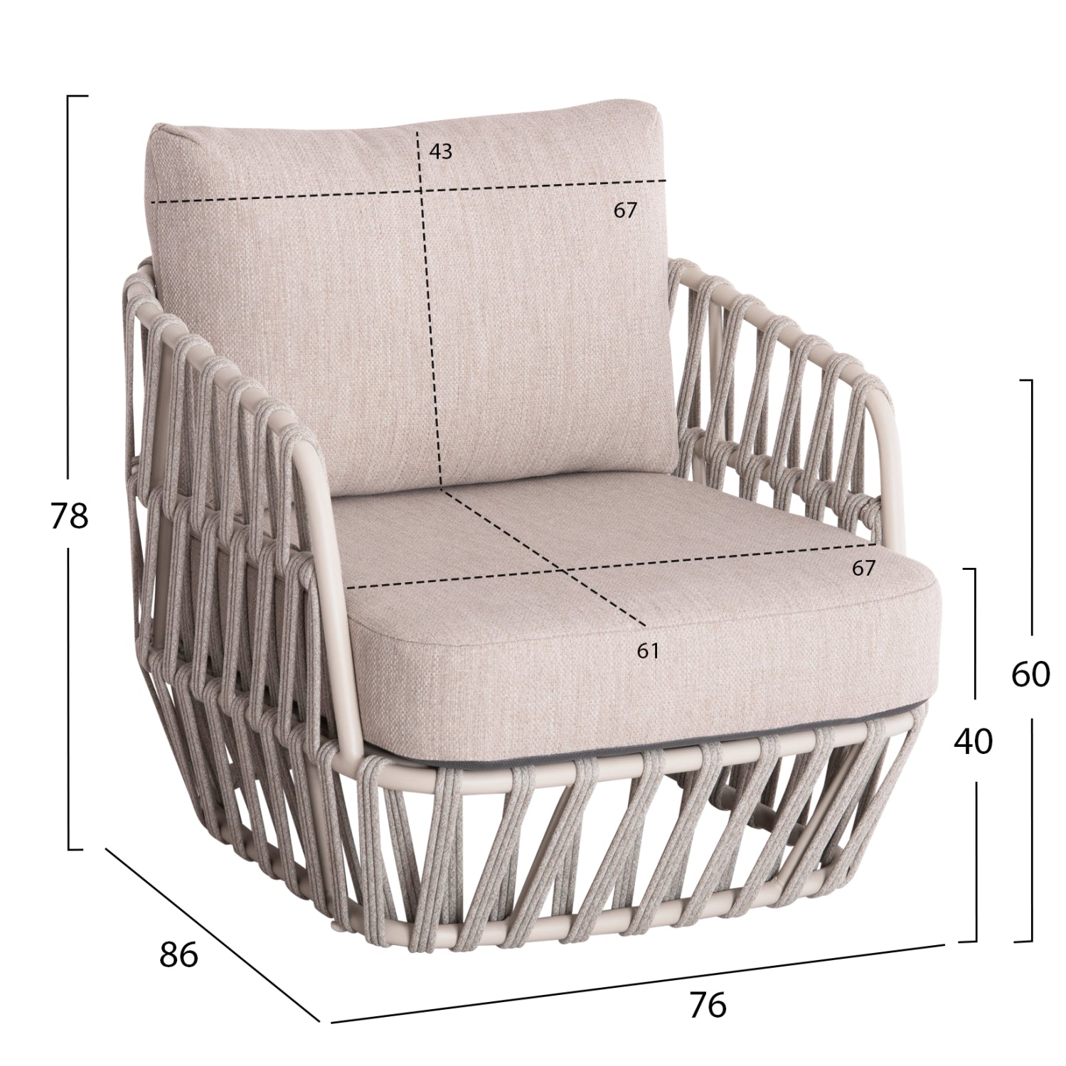 Комплект градински Собо алуминиев с въже цвят крем-натурал