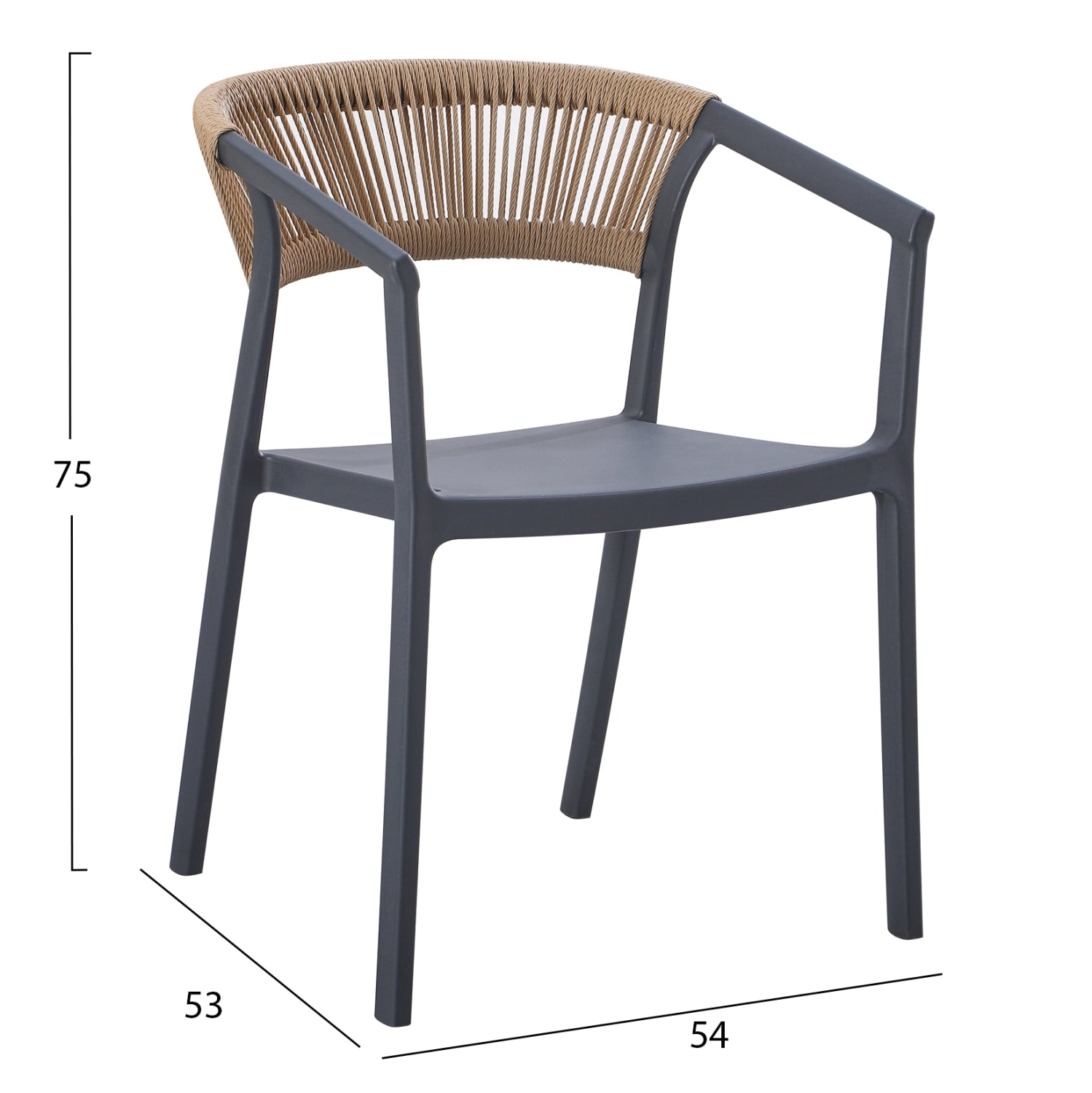 Кресло BOGI сиво/бежово въже 55х53,5х74см.