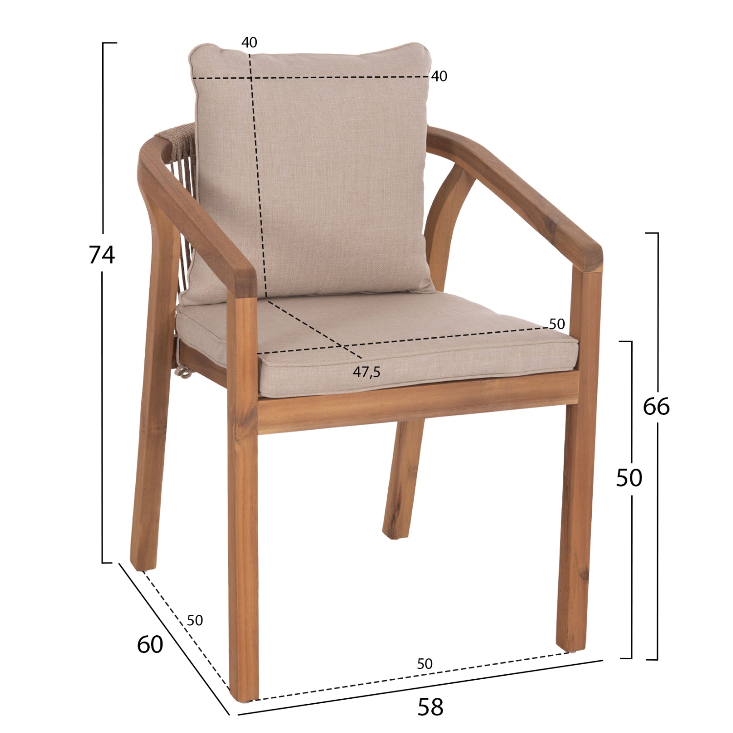 Стол CONTREL цвят натурал-бежов 61x58x75см