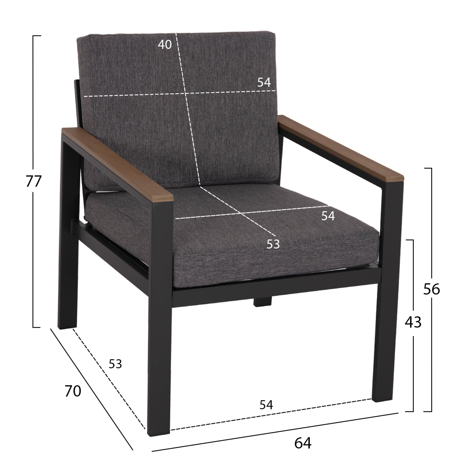Комплект градински от 4 части Safin алуминий и олефин, тъмно сив - полиуърд с маса 56x100x35