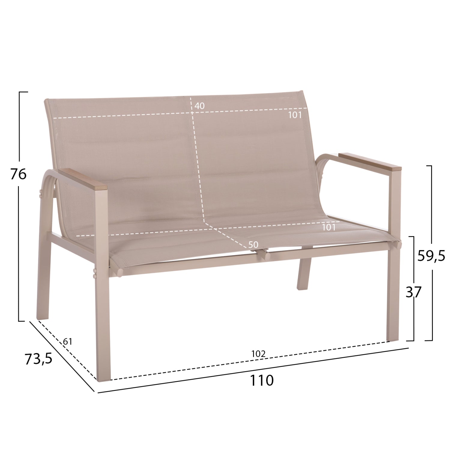 Холна гарнитура 4бр Жулиет капучино алуминий-текстил-закалено стъкло с маса Φ60x36.5