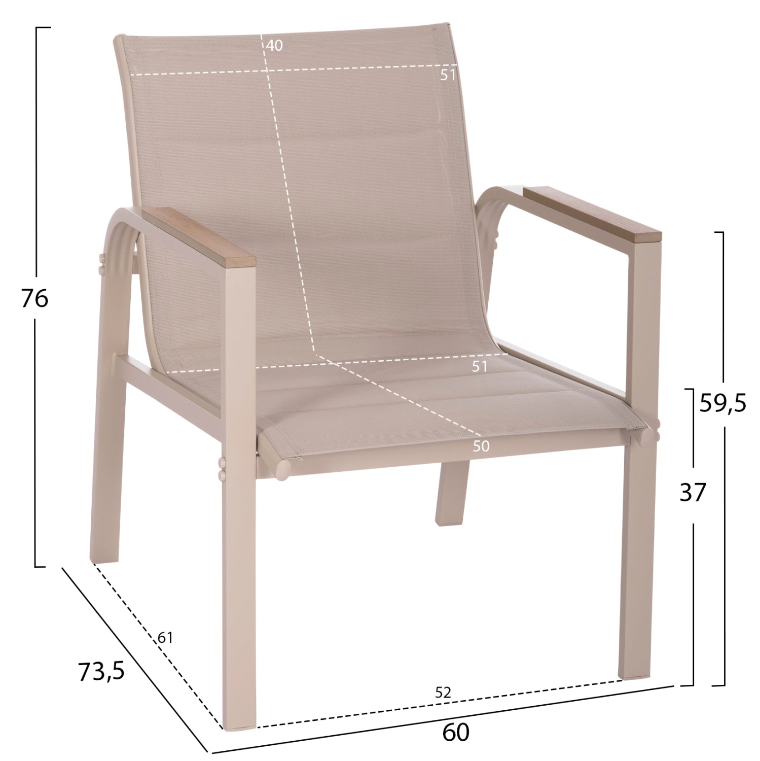 Холна гарнитура 4бр Жулиет капучино алуминий-текстил-закалено стъкло с маса Φ60x36.5