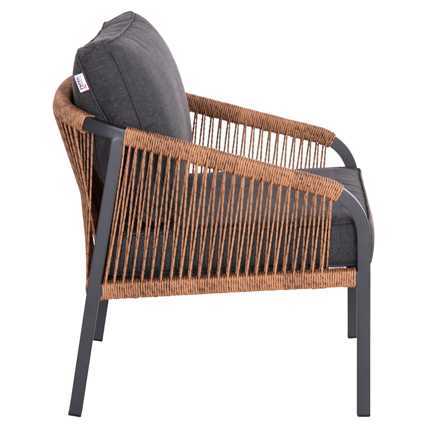 Кресло Мейбъл цвят антрацит алуминий -кафяво въже 67x74x72-87