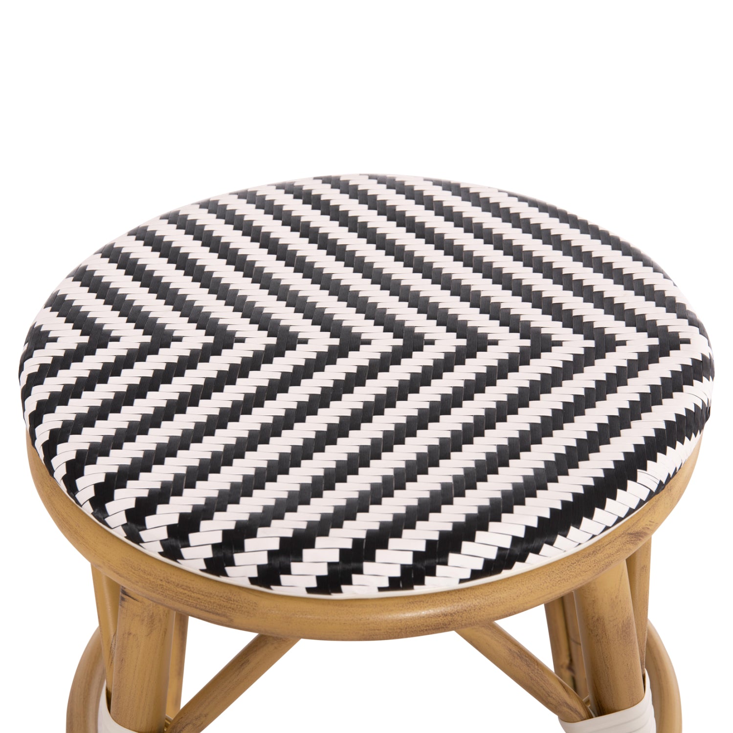 Алуминиева табуретка Сhino с бамбуков вид - текстил, бяло-черно, φ36x46hcm