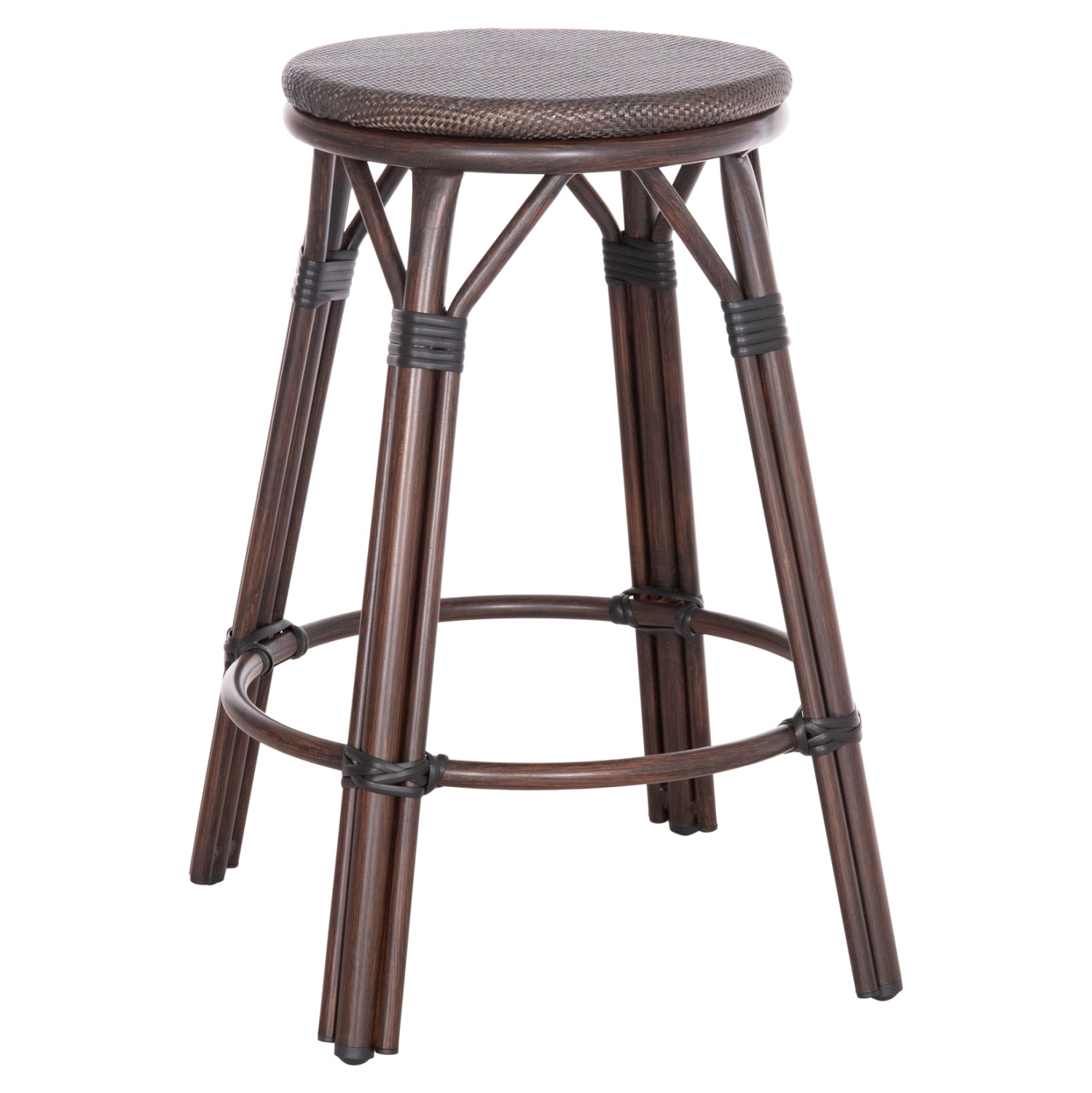 Алуминиев бар стол CHINO с бамбуков дизайн и текстил кафяв 43x43x65см