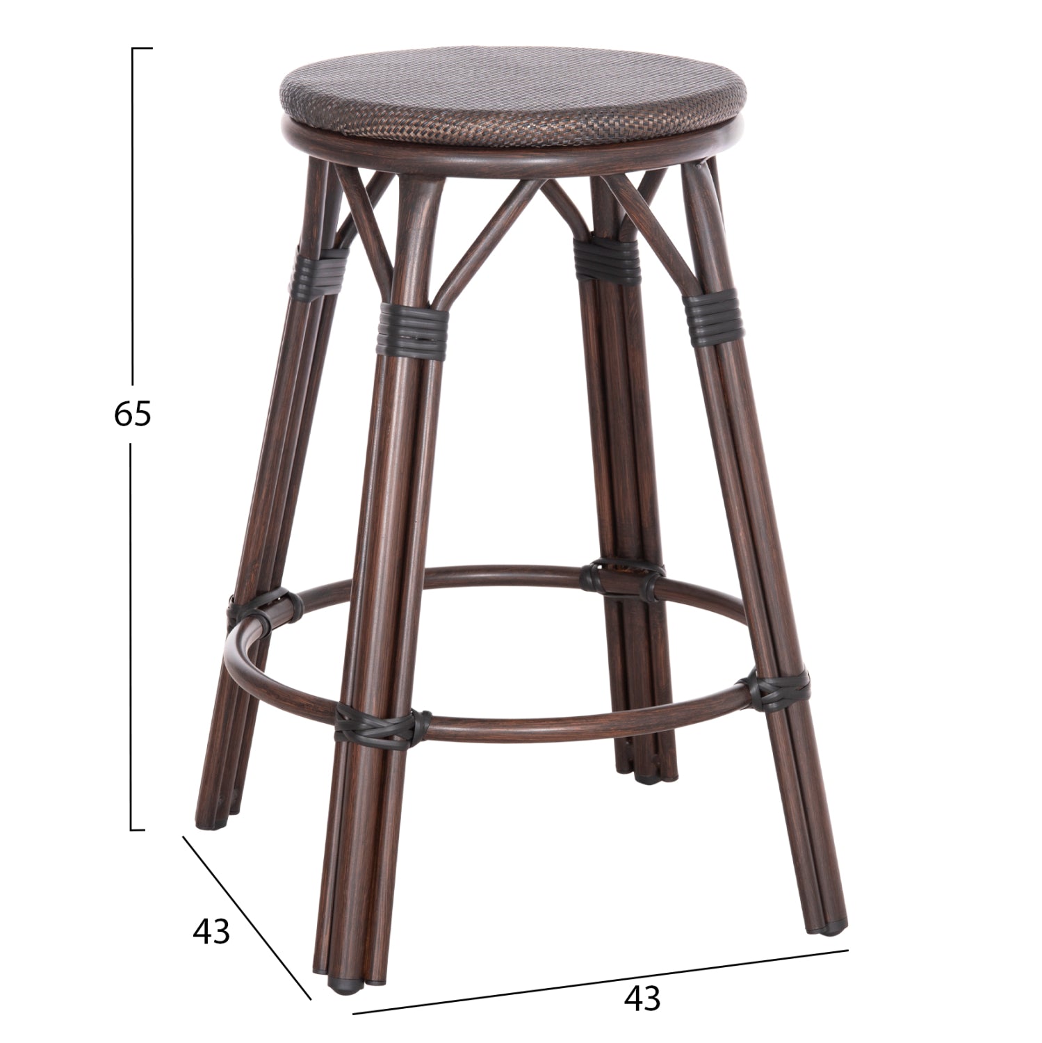 Алуминиев бар стол CHINO с бамбуков дизайн и текстил кафяв 43x43x65см
