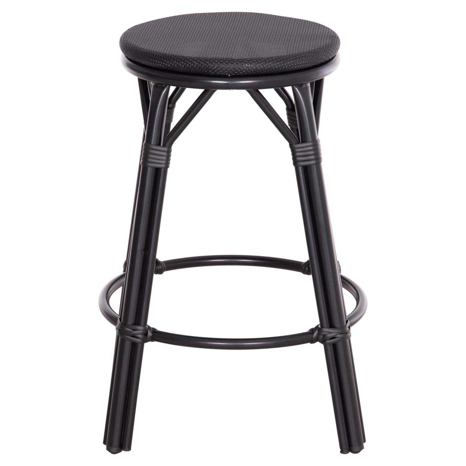 Алуминиев бар стол CHINO бамбуков вид и черен текстил, 43x43x65см