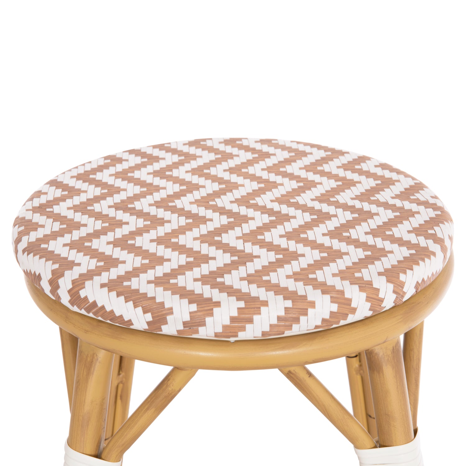 Алуминиев бар стол CHINO с бамбуков вид, естествена текстура и текстил 43x43x65см