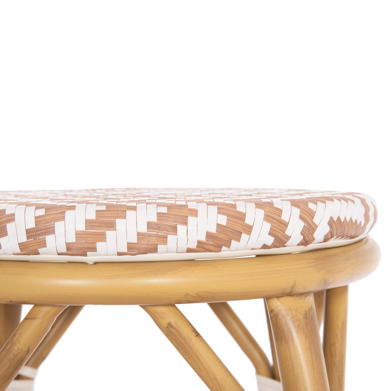 Алуминиев бар стол CHINO с бамбуков вид, естествена текстура и текстил 43x43x65см