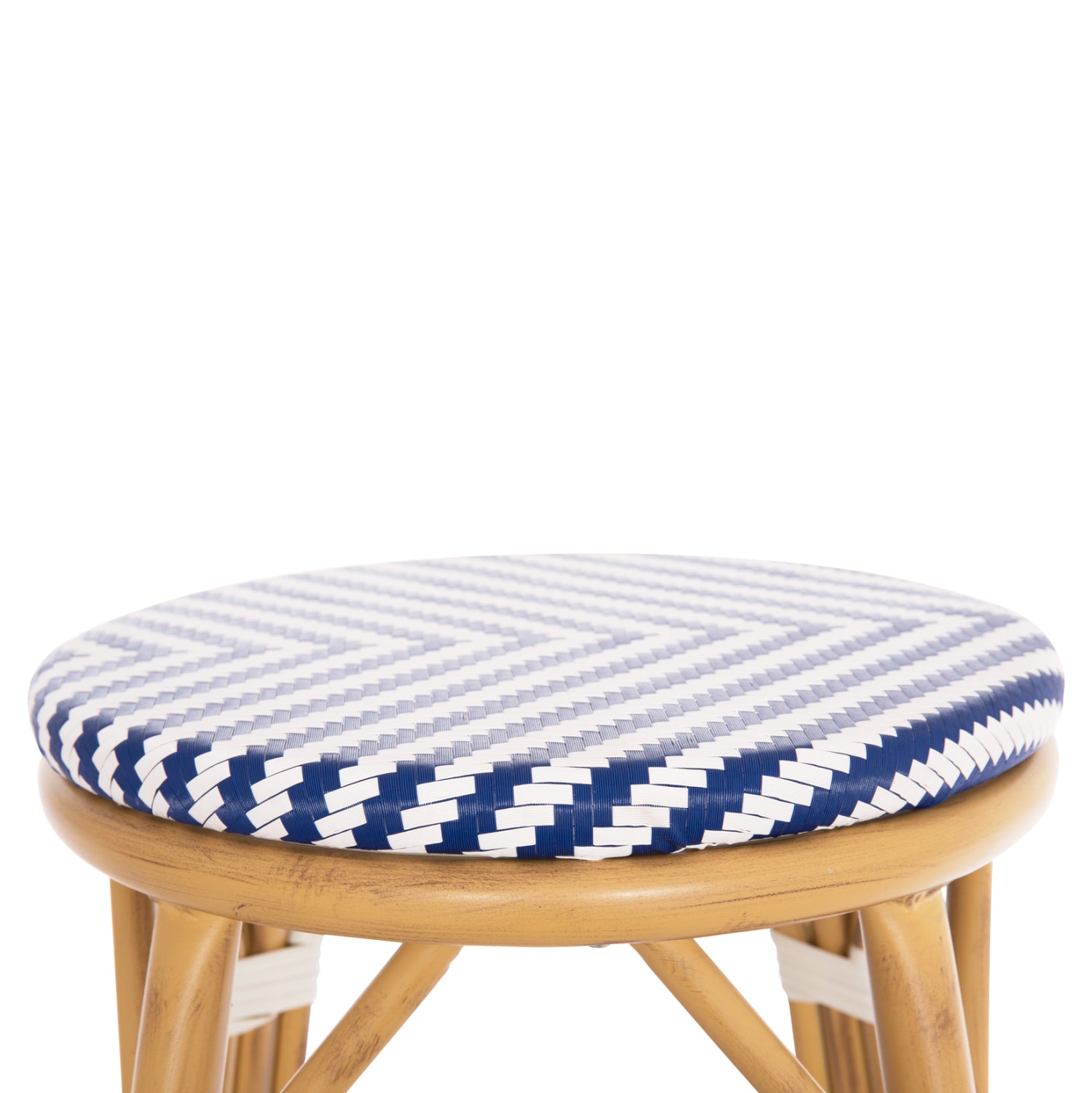 Алуминиев бар стол CHINO с бамбуков вид и текстил син 43x43x65см