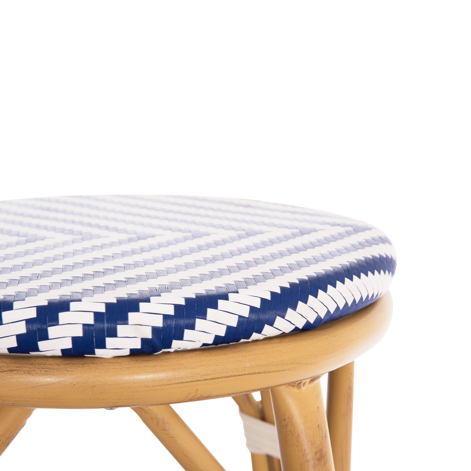 Алуминиев бар стол CHINO с бамбуков вид и текстил син 43x43x65см