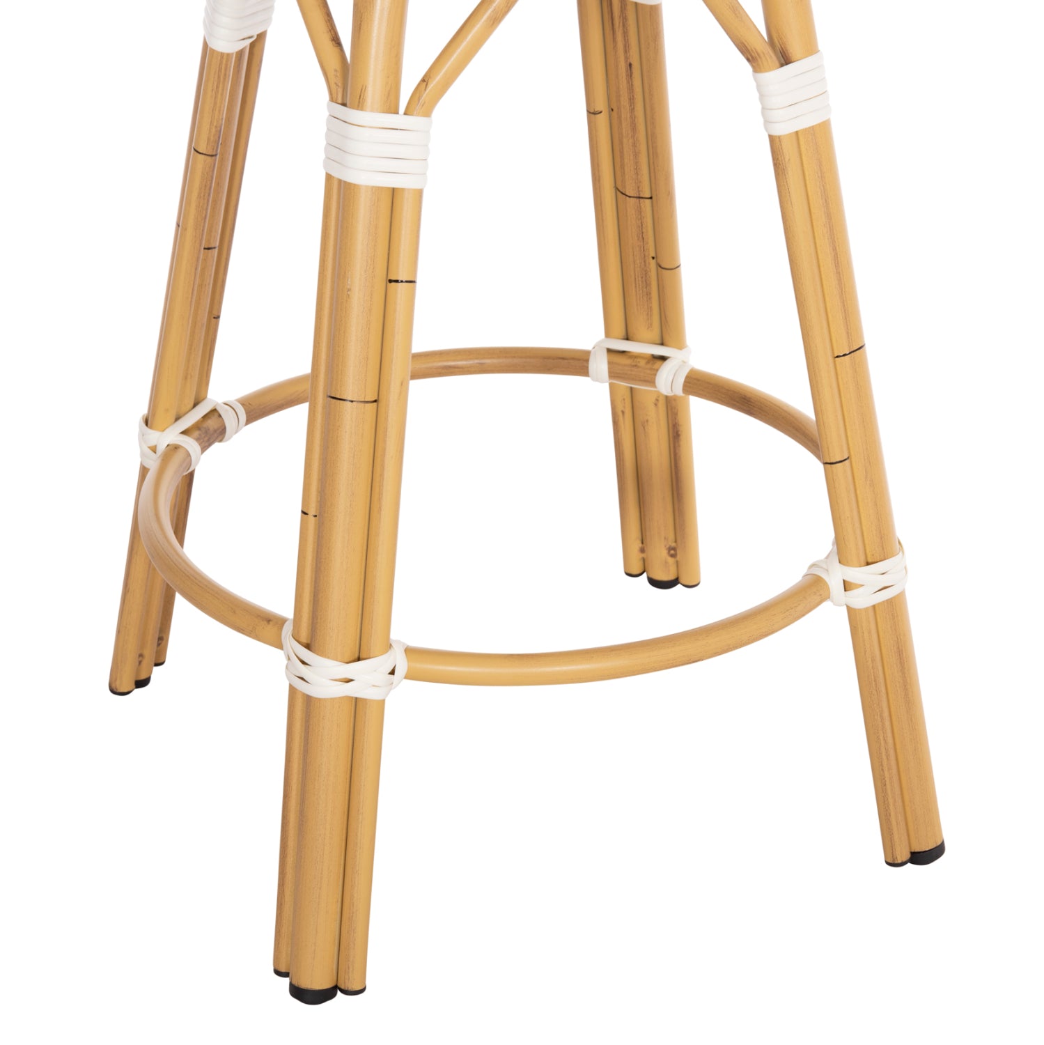 Алуминиев бар стол CHINO с бамбуков вид и текстил син 43x43x65см