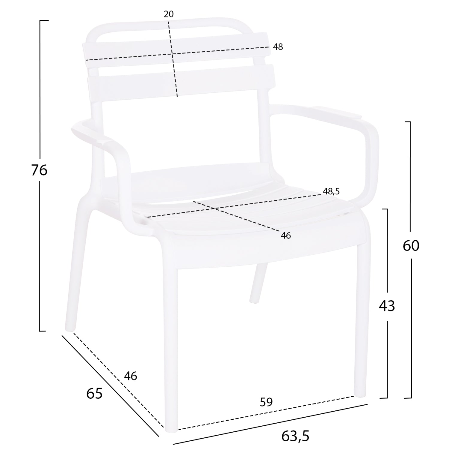 Градински стол KORVER полипропилен бял 63.5x65x76см
