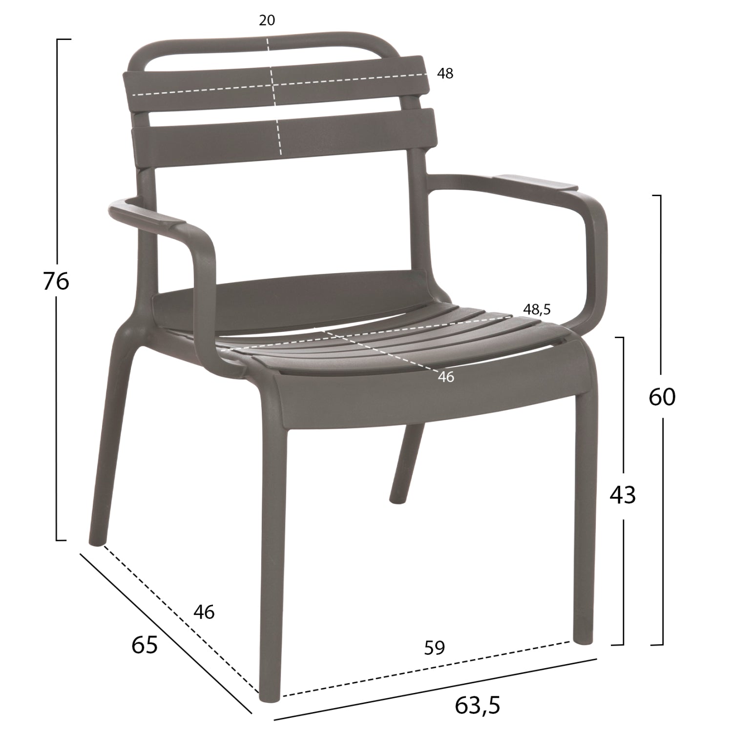 Градински стол KORVER полипропилен тъмно маслинено зелен, 63.5x65x76см
