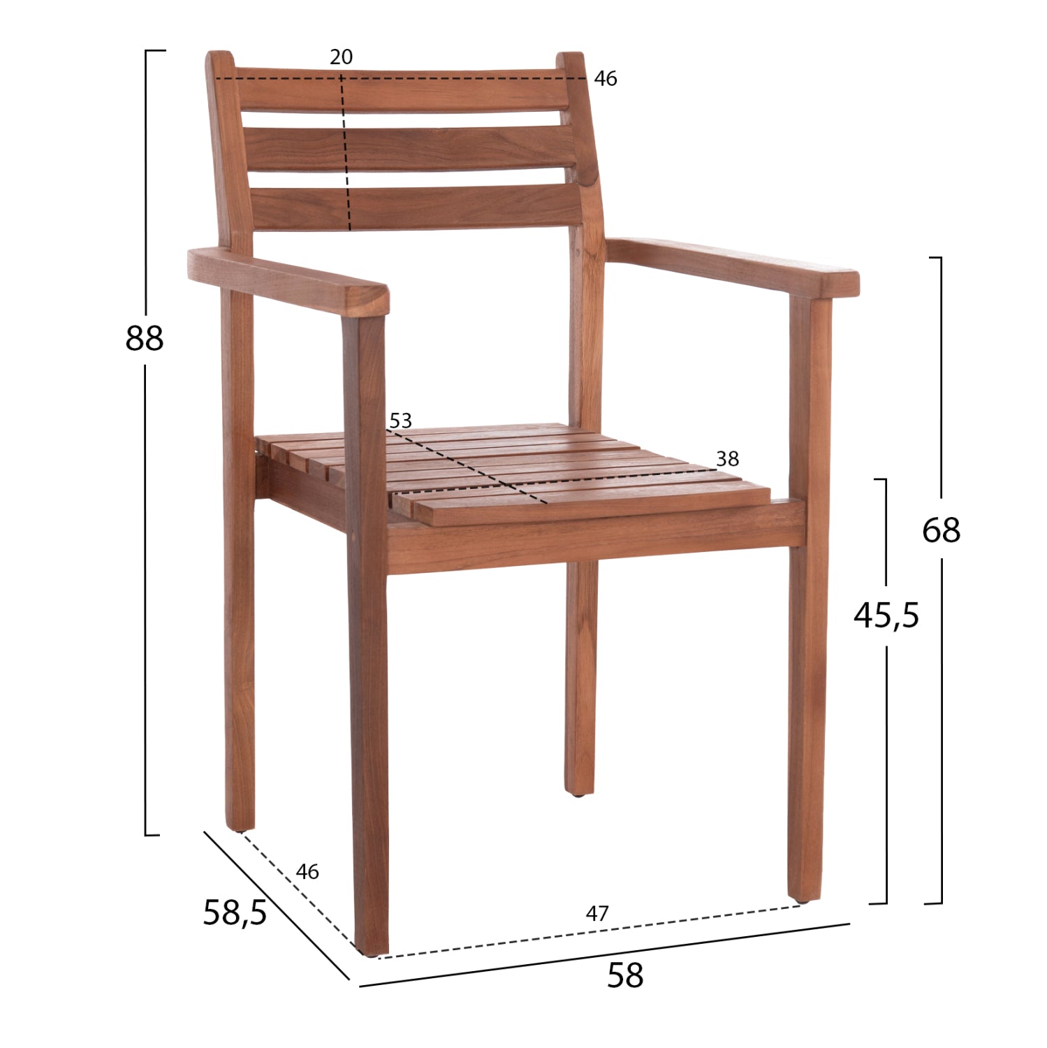 Кресло Kempo тиково дърво в натурал--58x58.5x88см.