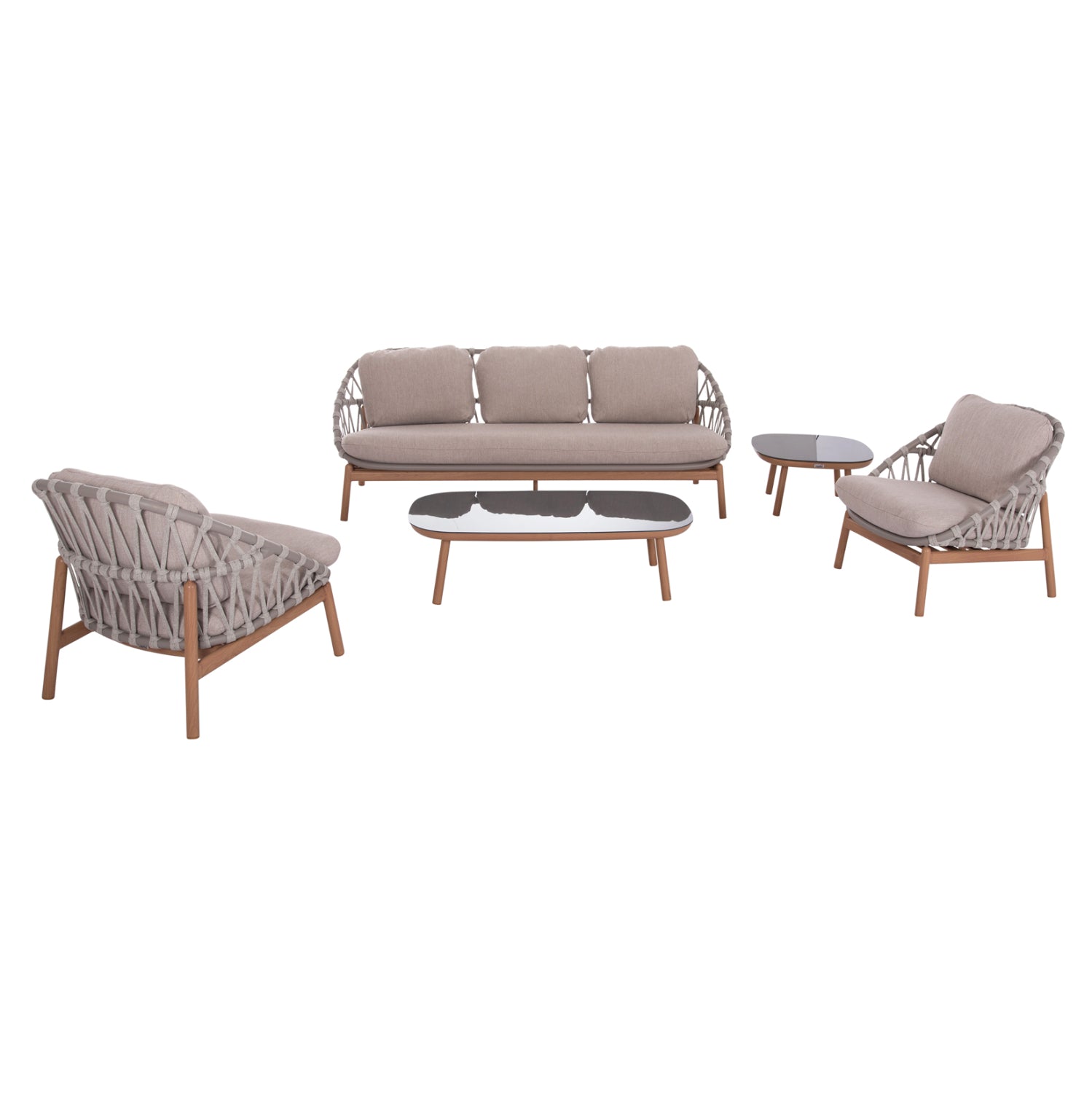 Комплект KROM 4 части алуминий/въже цвят натурал-бежов с маса 120x65x31,5