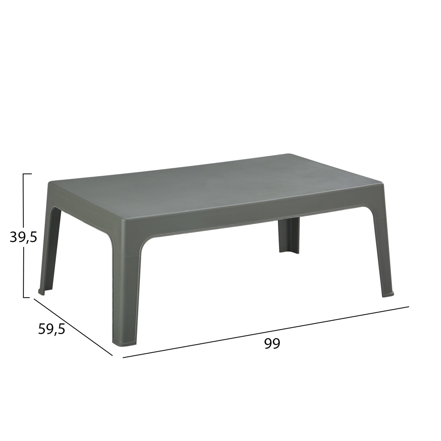 Правоъгълна полипропиленова маса за кафе тъмна маслина 99x59.5x39.5см.