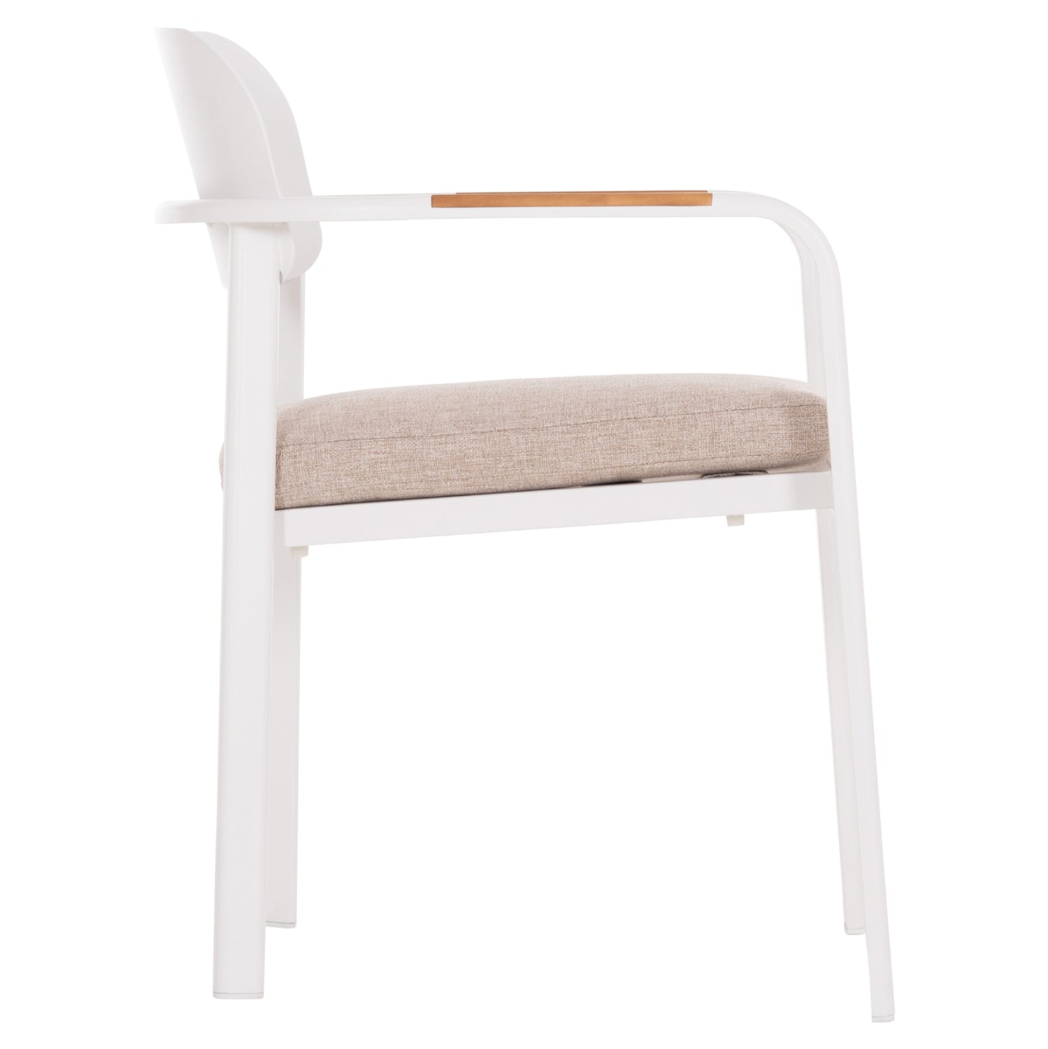 Трапезен стол ELARA бял, алуминий-бежов, олефинов плат -- тиково дърво, 56x62x78всм.