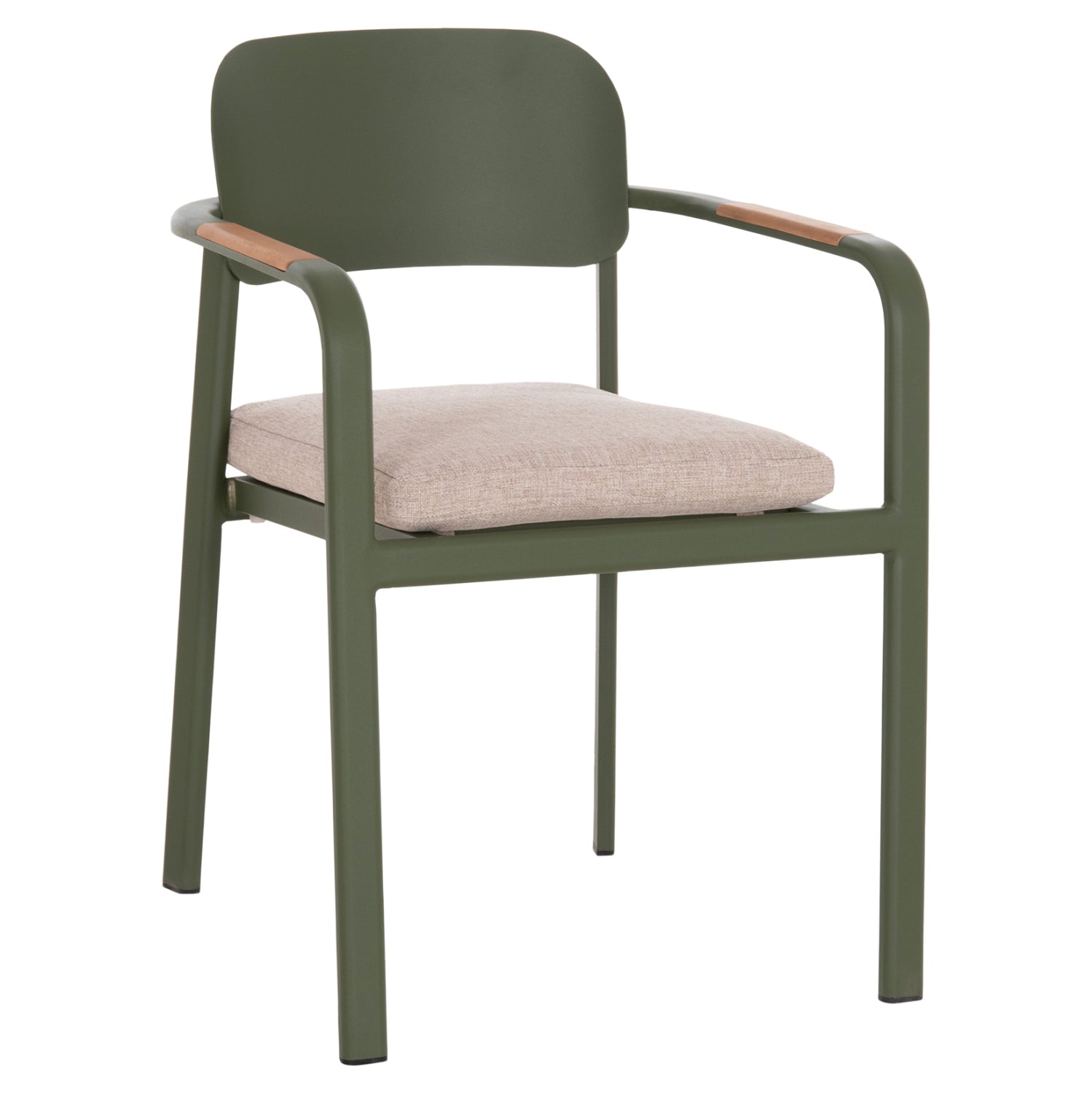 Трапезен стол ELARA зелен алуминий-бежов, олефинов плат -- тиково дърво, 56x62x78всм.