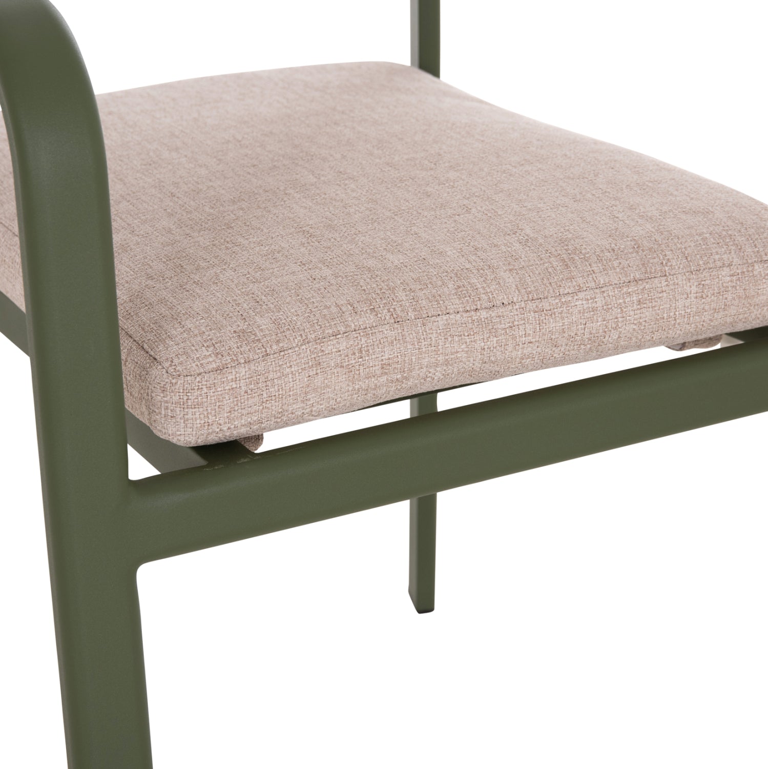 Трапезен стол ELARA зелен алуминий-бежов, олефинов плат -- тиково дърво, 56x62x78всм.