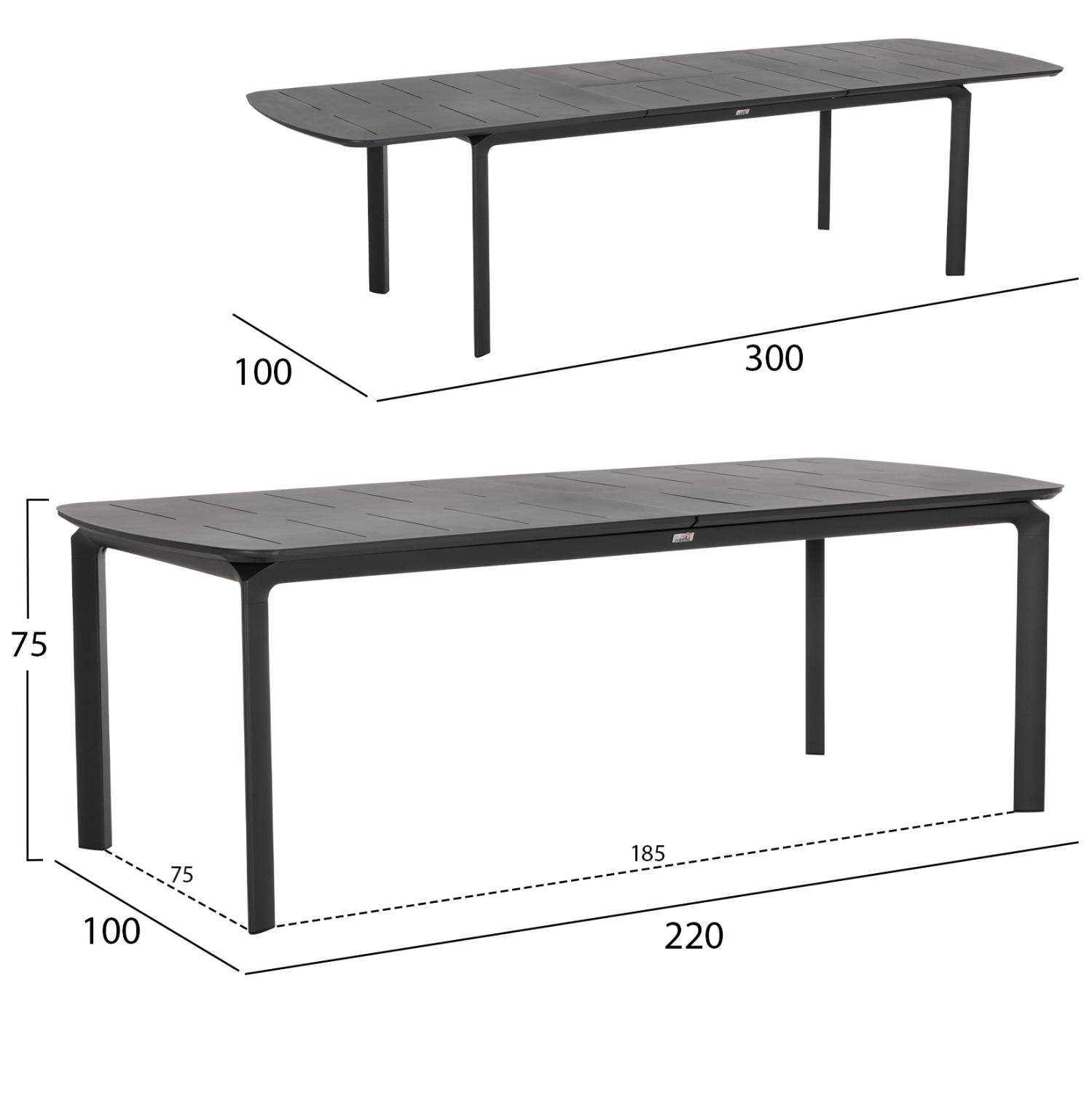 Разтегляема трапезарна маса Sympo сив алуминий 220-300x100x75всм.