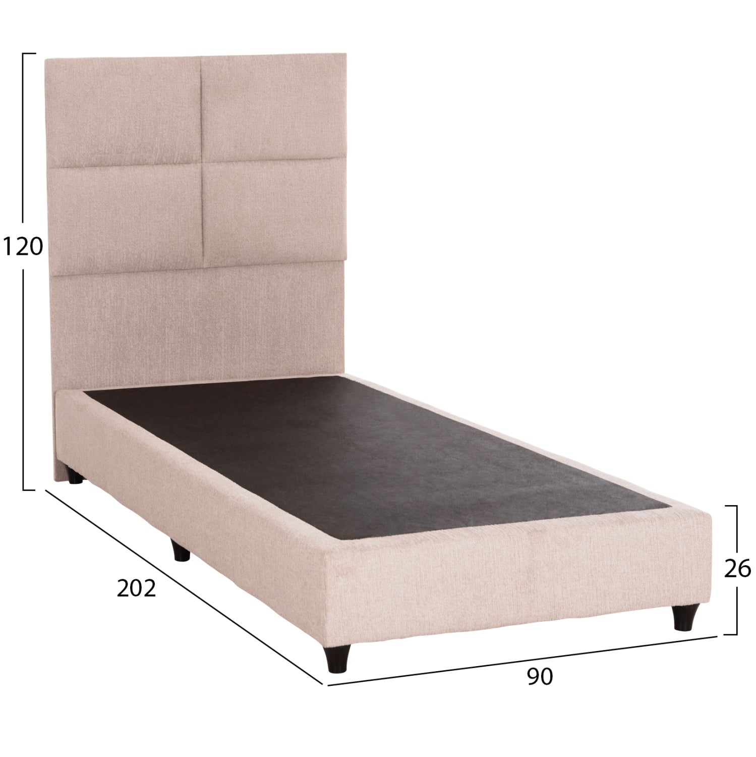 Единично легло MILO бежов плат за матрак 90x200см