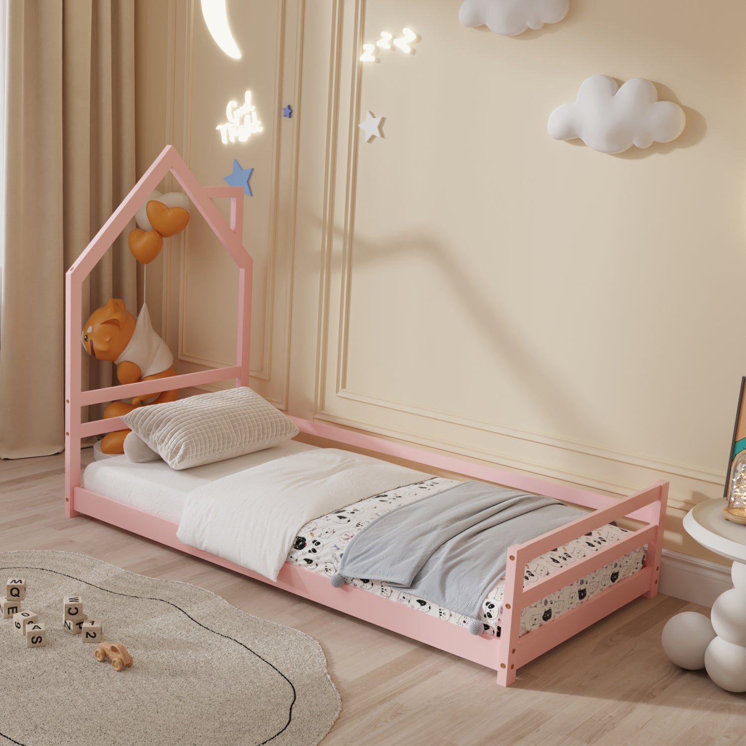 Легло HOUSER розов цвят за матрак 90/190см