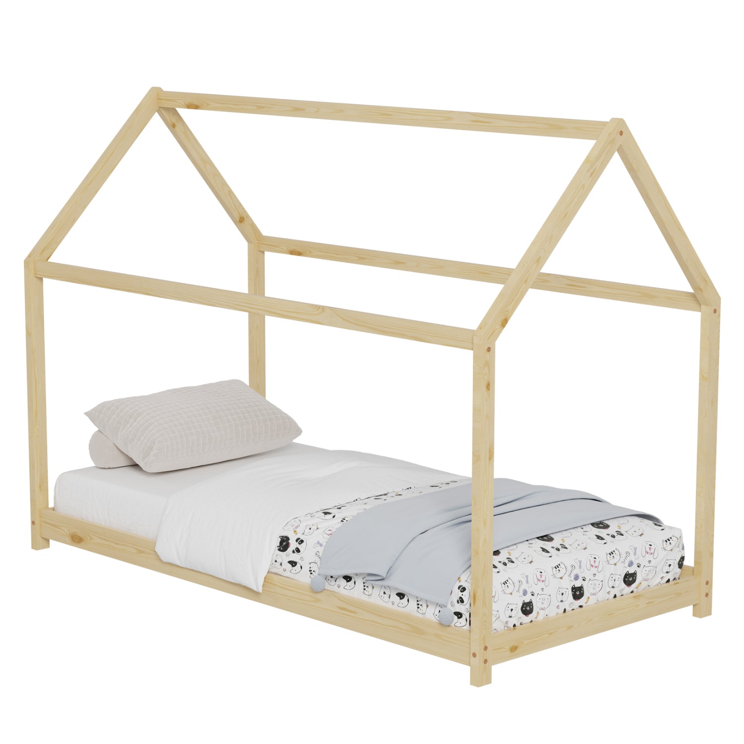 Легло MONTESSORI  цвят натурал борово дърво за матрак 90/190см