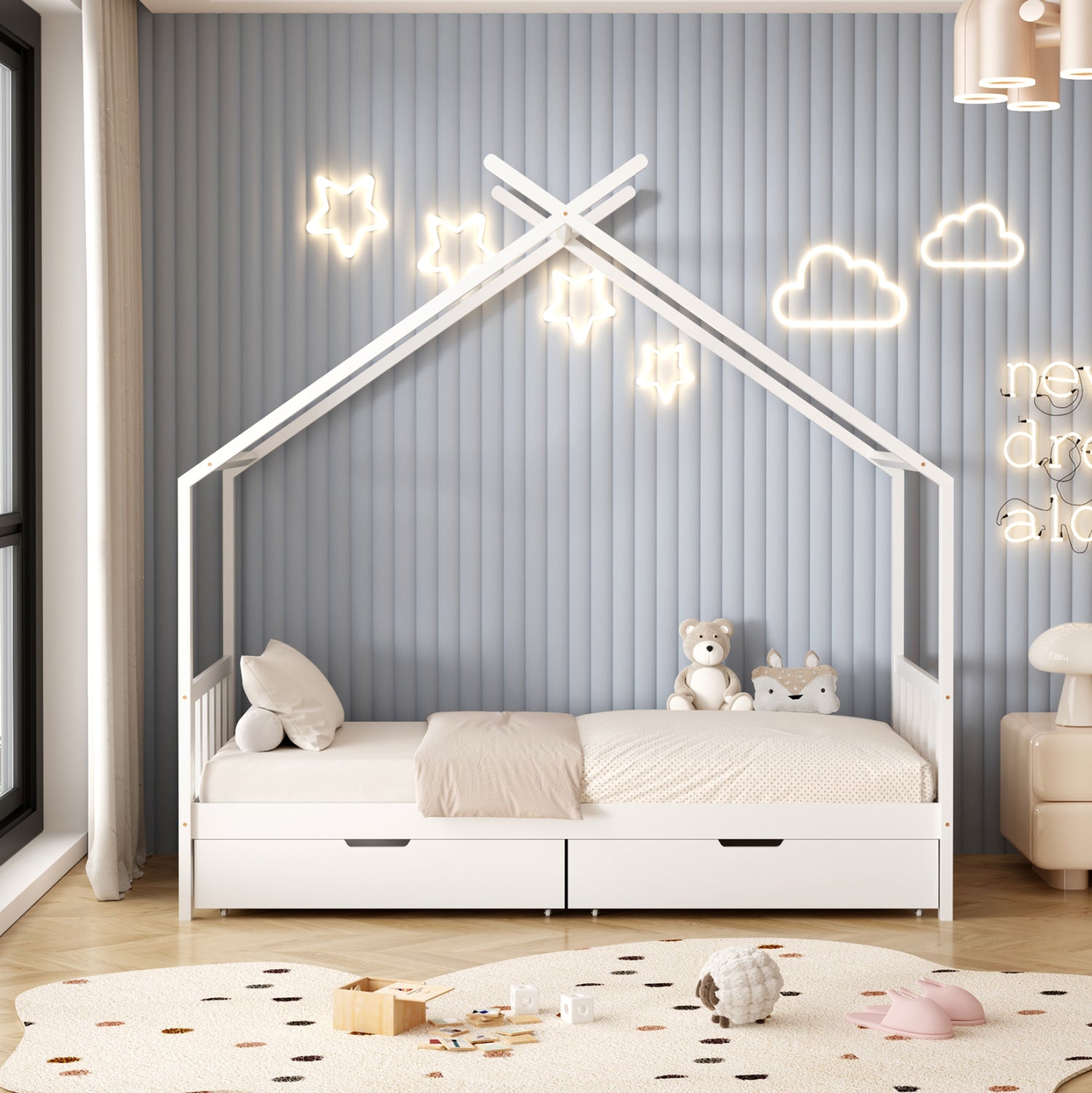 Легло KLARICE бял цвят за матрак 90/190см