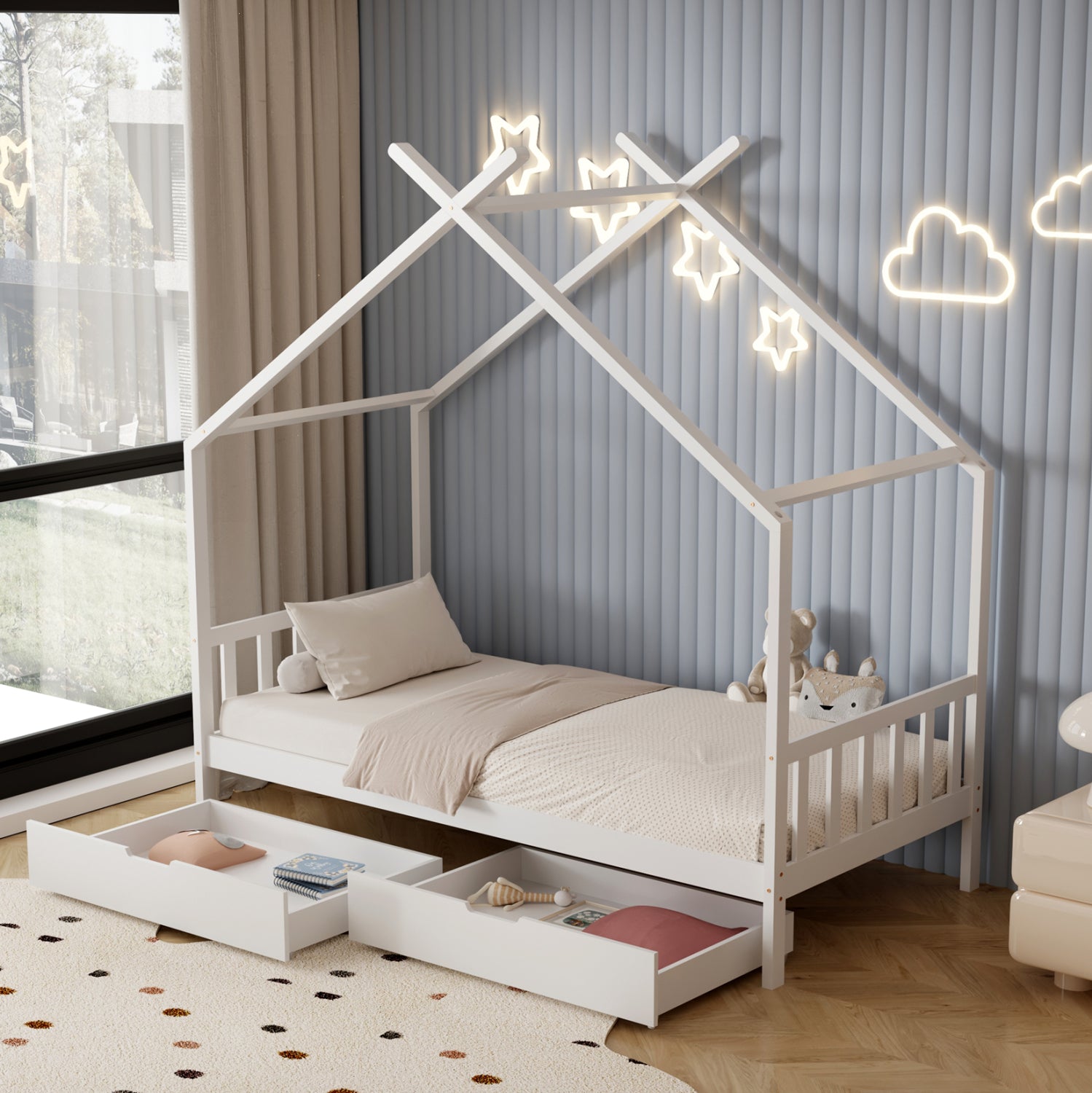 Легло KLARICE бял цвят за матрак 90/190см