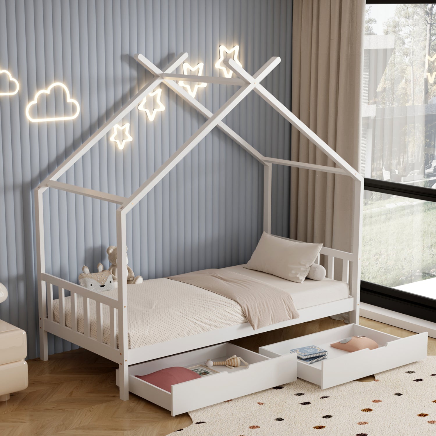 Легло KLARICE бял цвят за матрак 90/190см