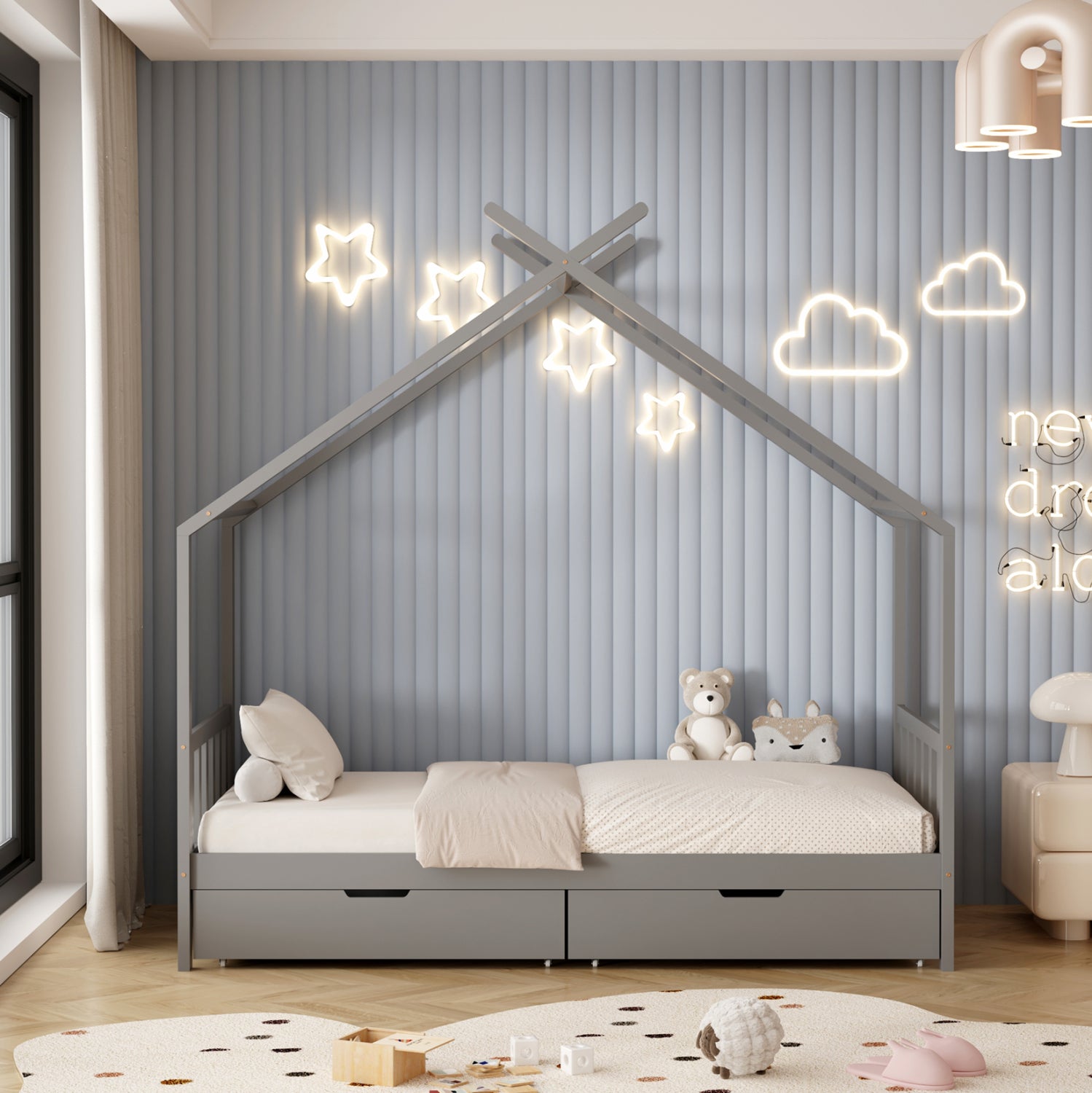 Легло KLARICE сив цвят за матрак 90/190см