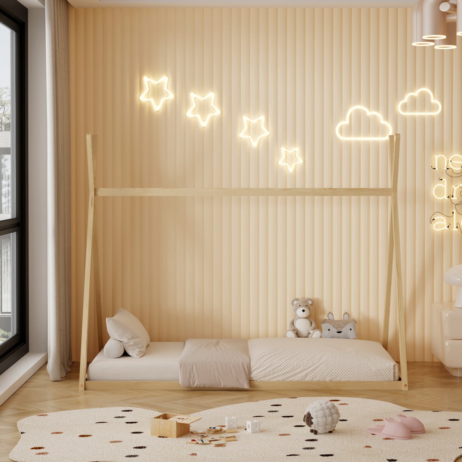 Легло MUNK  цвят натурал за матрак 90/190см