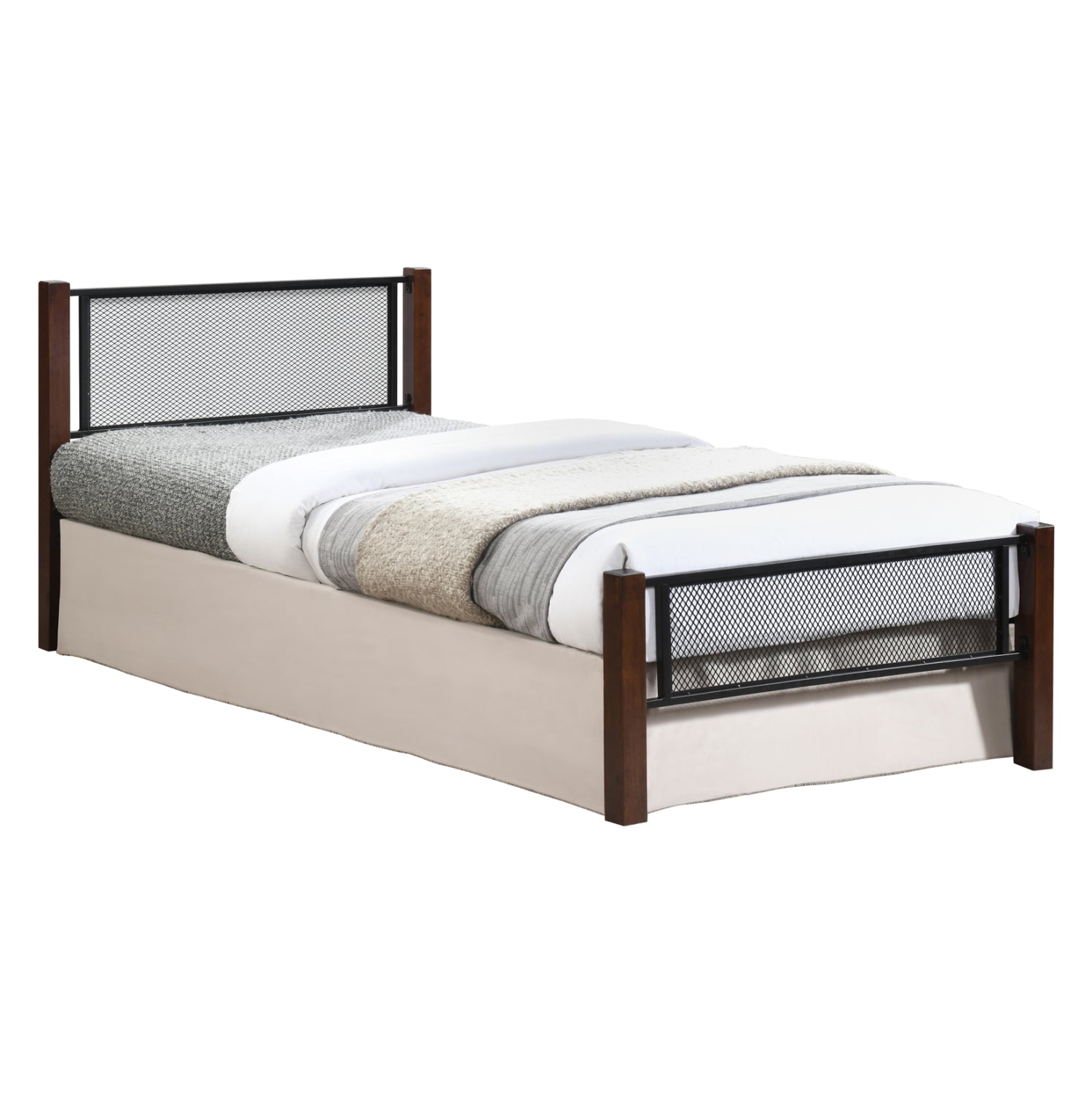 Единично легло rayven, дърво в цвят мръсен дъб - метал в черно - за 90x190 см