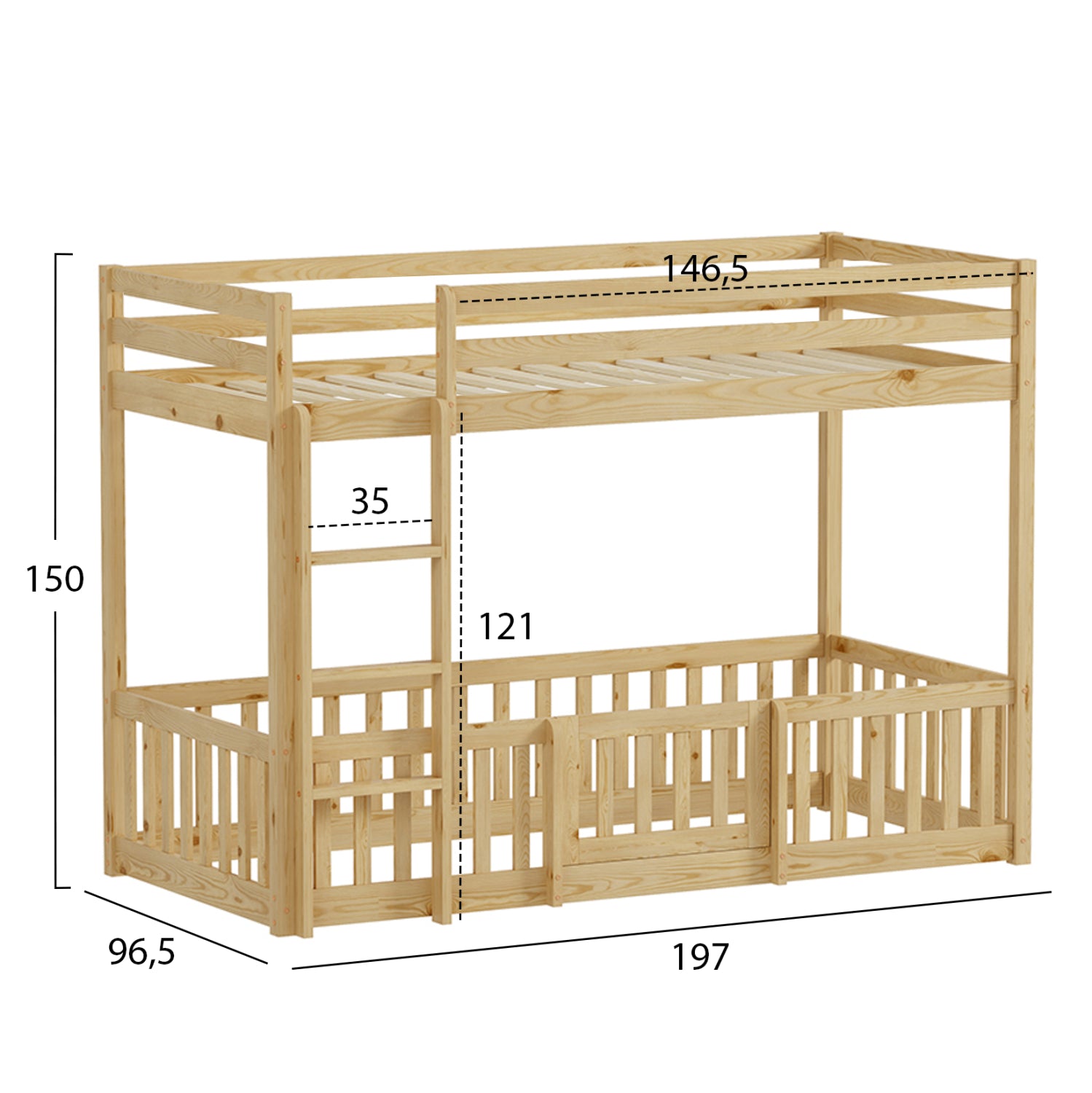 Легло Монтесори цвят натурал с място за игра за матрак 90/190см