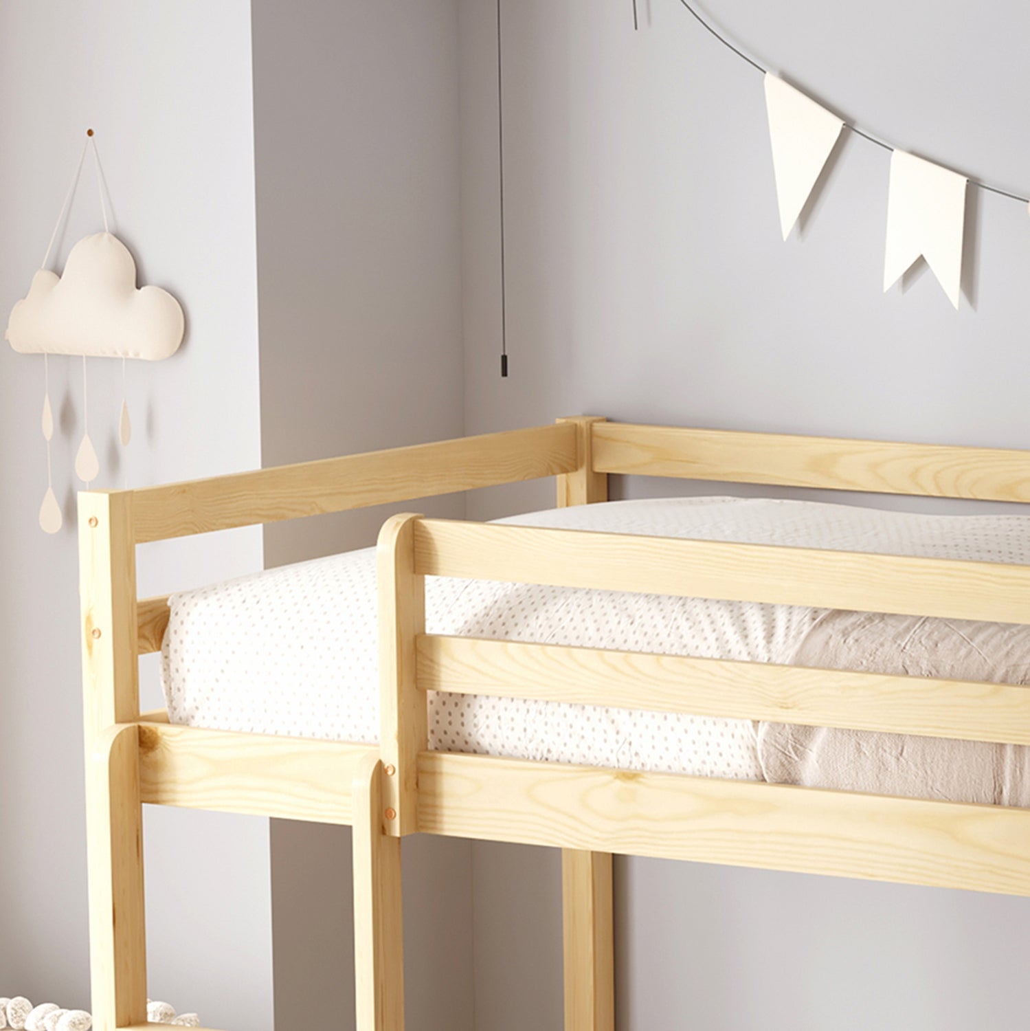 Легло Монтесори цвят натурал с място за игра за матрак 90/190см